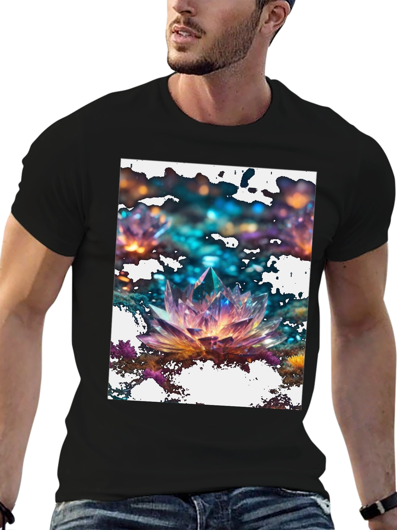 Crystal Lotus Graphic Tee - Mens Black T-Shirt
