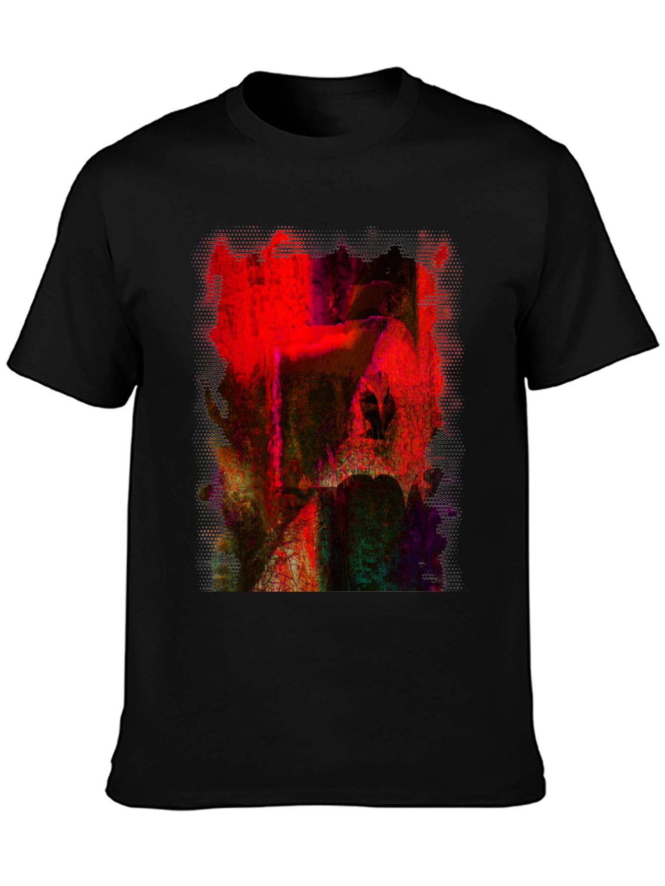 Abstract Red Art Graphic Tee - Black Cotton T-Shirt