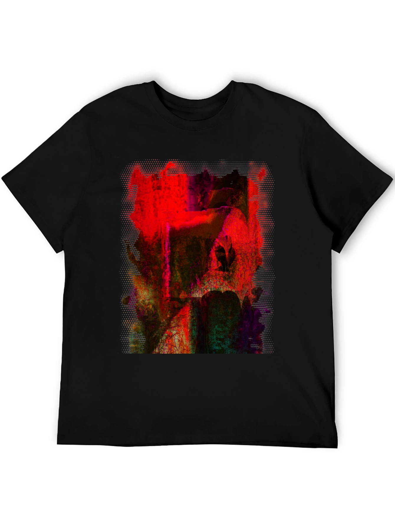 Abstract Red Art Graphic Tee - Black Cotton T-Shirt