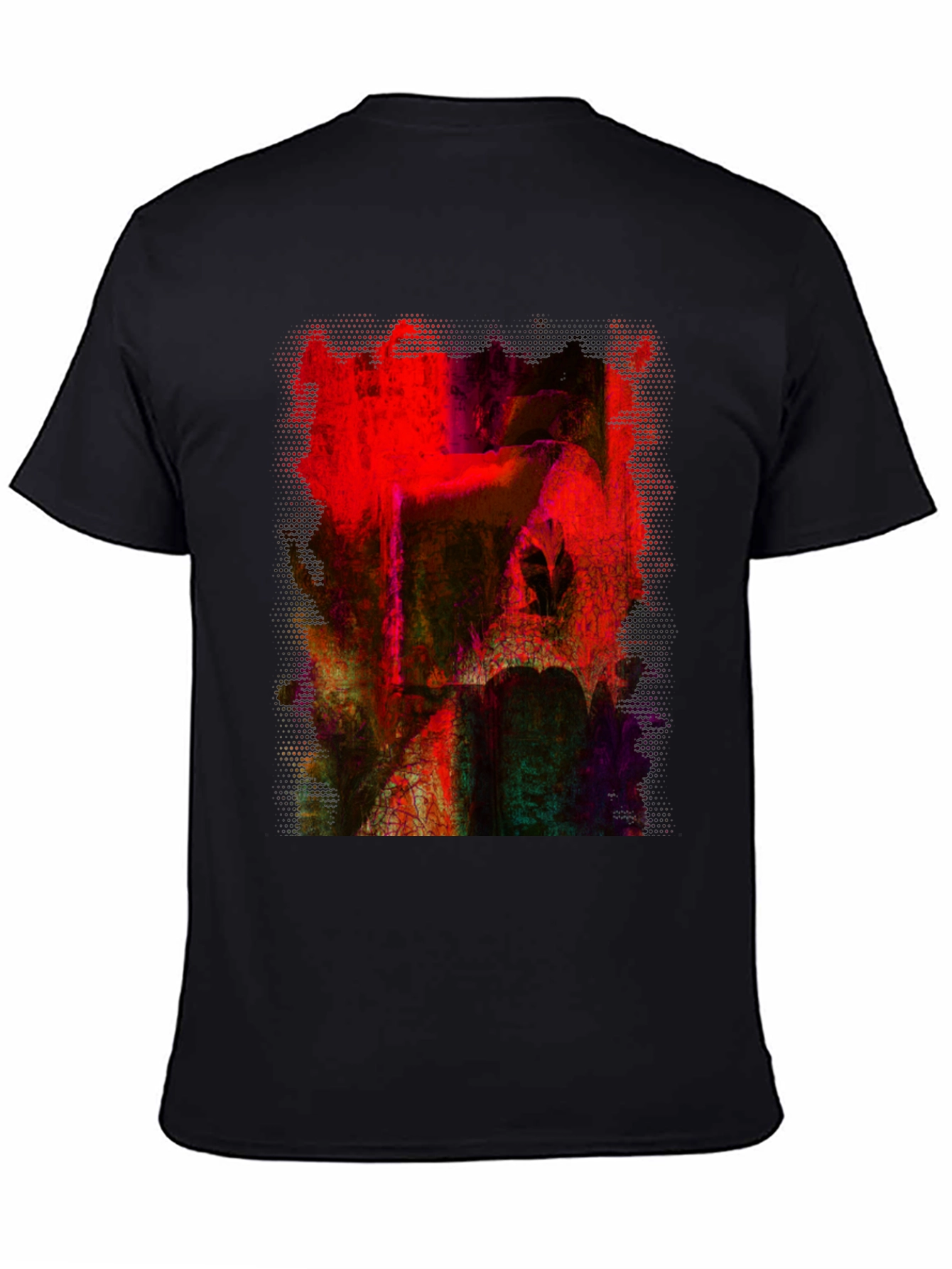 Abstract Red Art Graphic Tee - Black Cotton T-Shirt