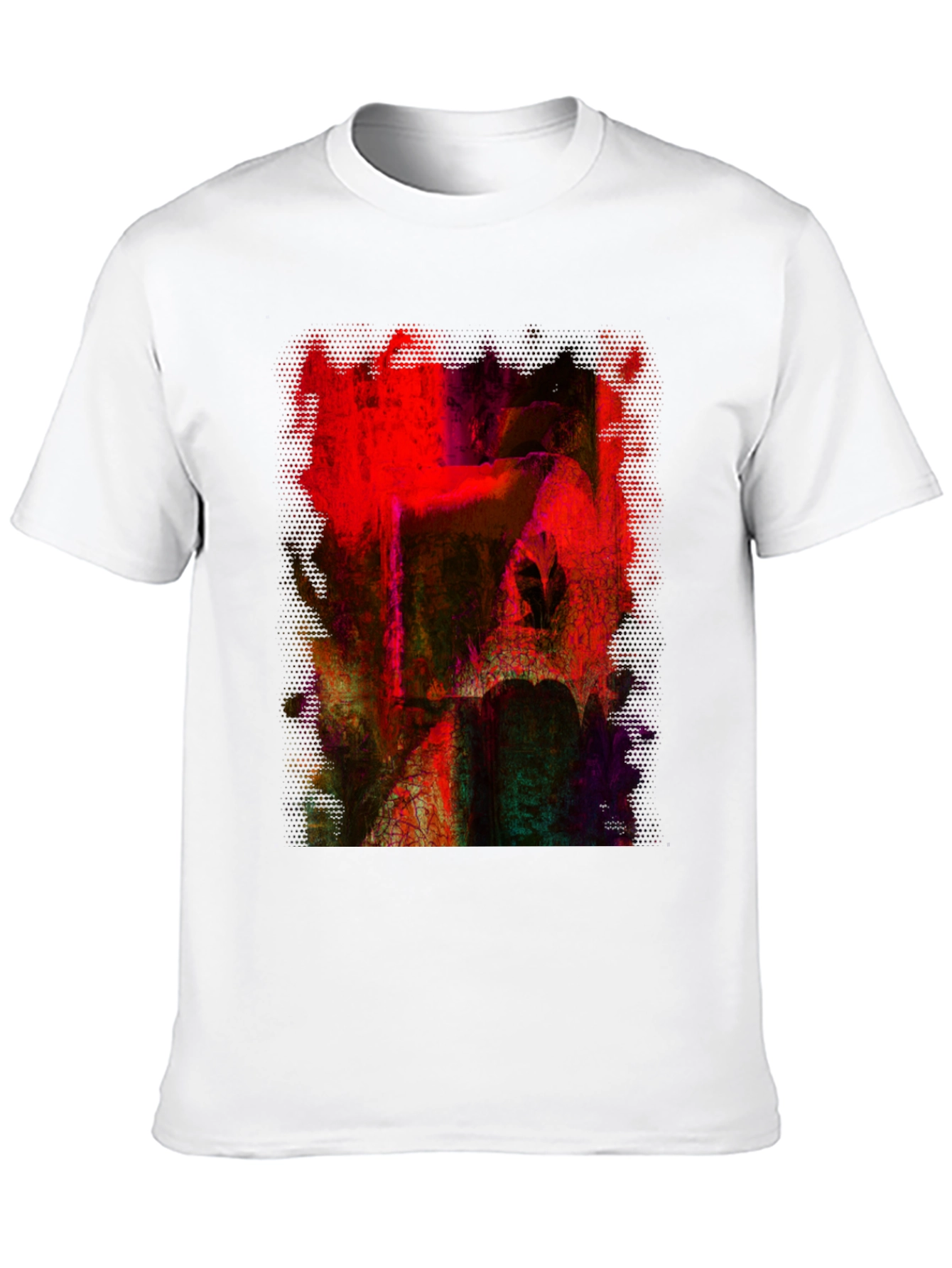 Abstract Red Art Graphic Tee - Black Cotton T-Shirt