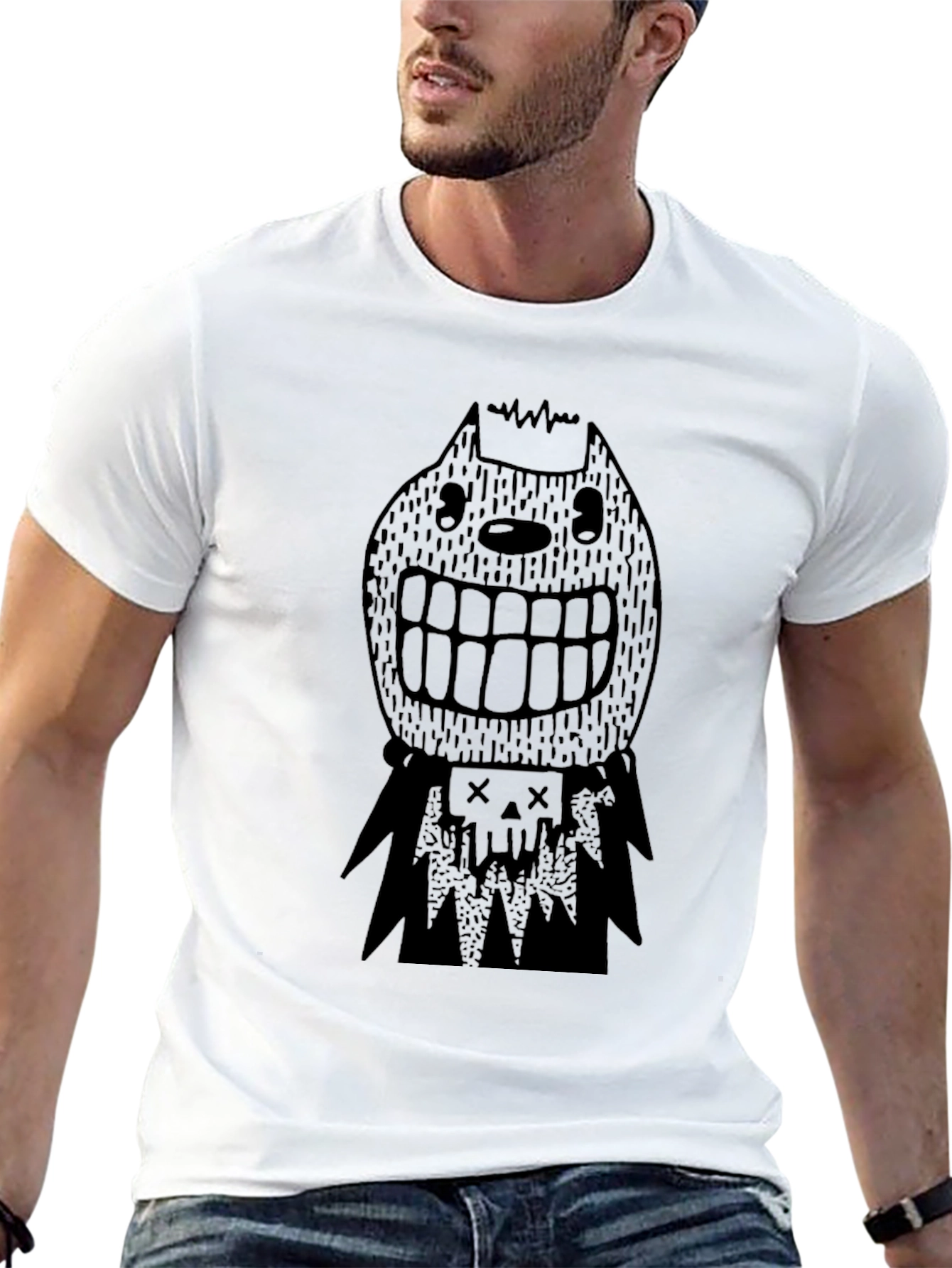 Mens Black Graphic Tee - Spooky Character