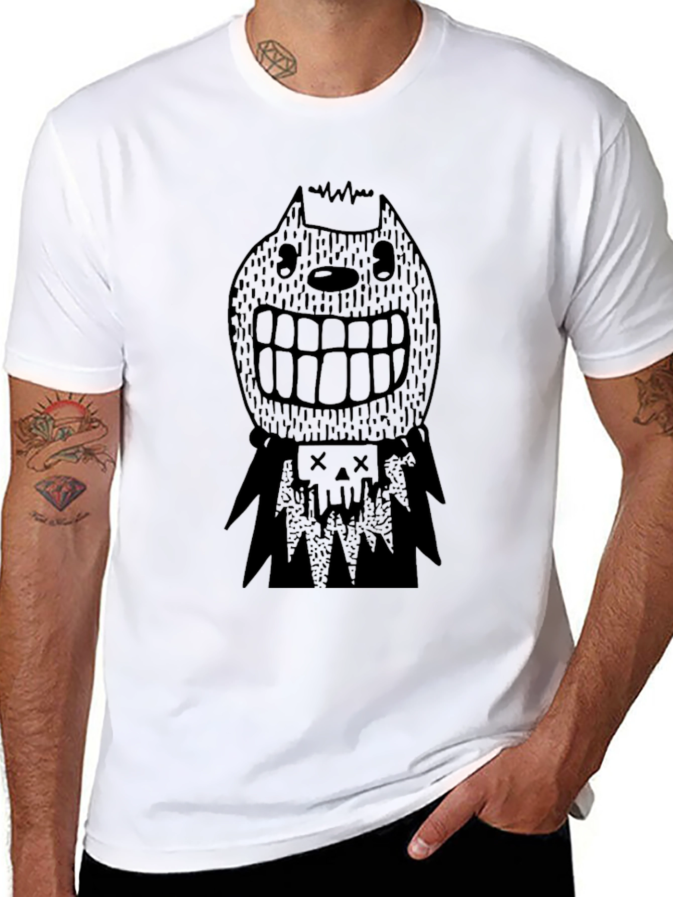 Mens Black Graphic Tee - Spooky Character