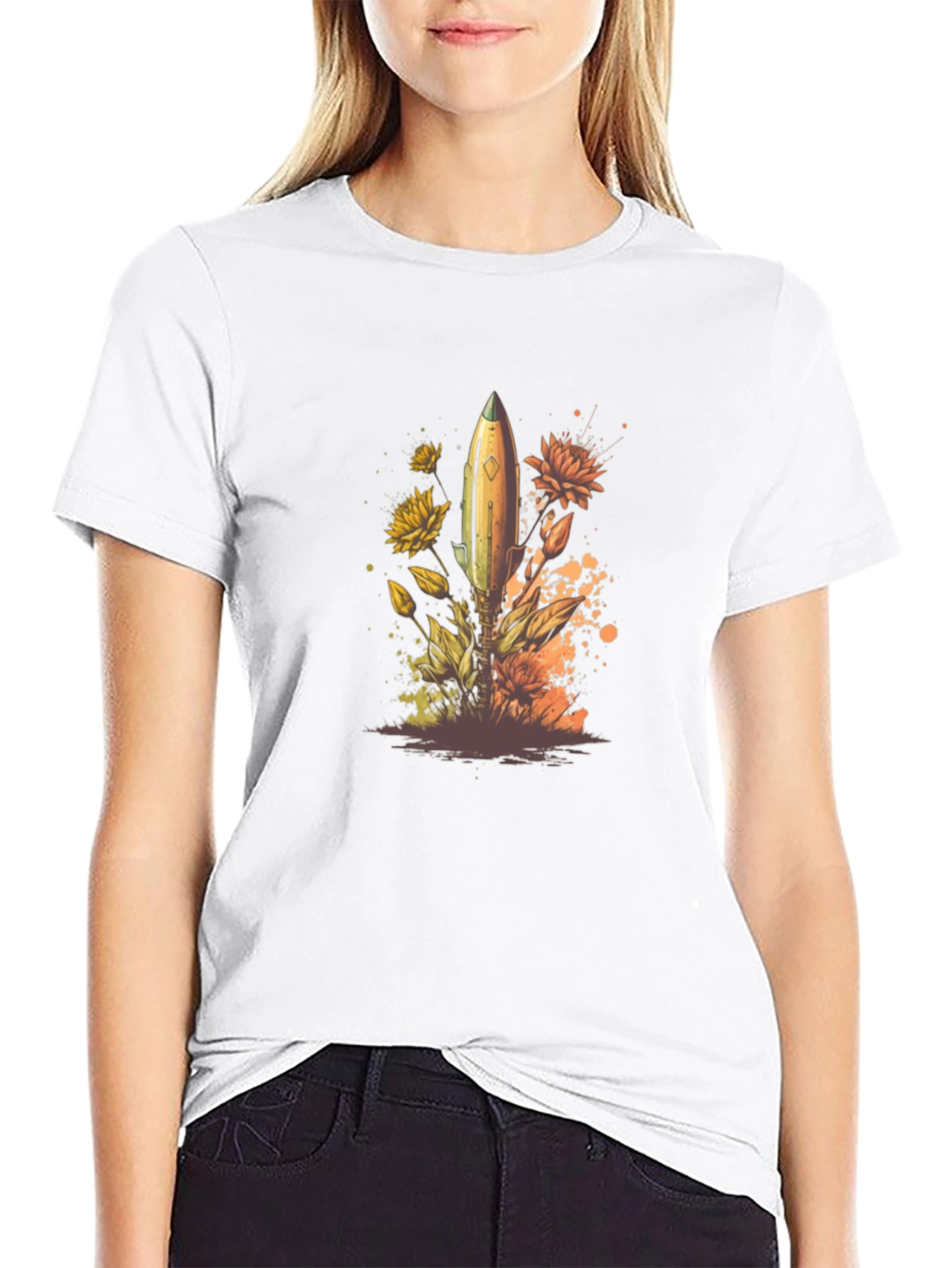 Floral Rocket Mens Black T-Shirt