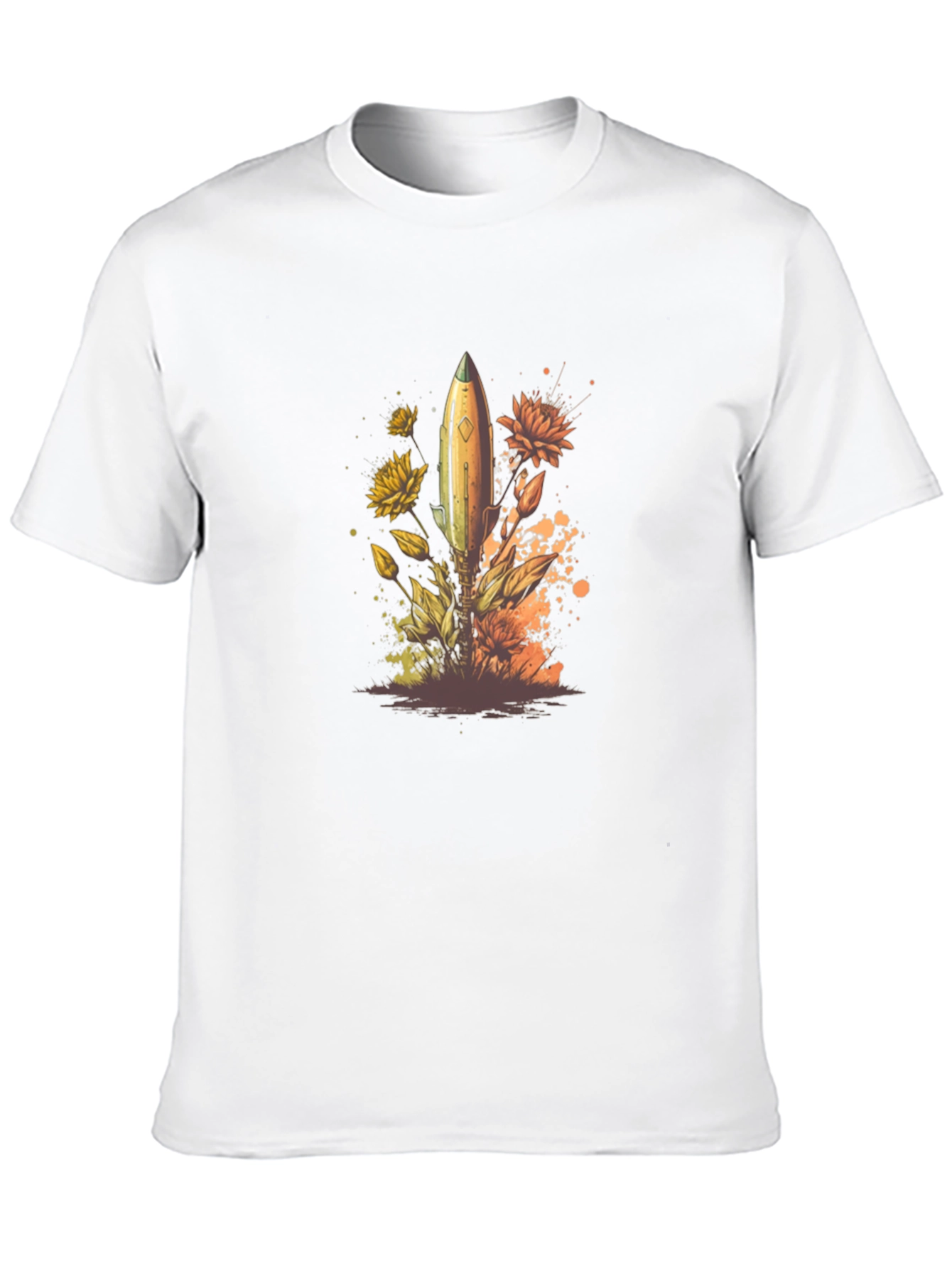 Floral Rocket Mens Black T-Shirt