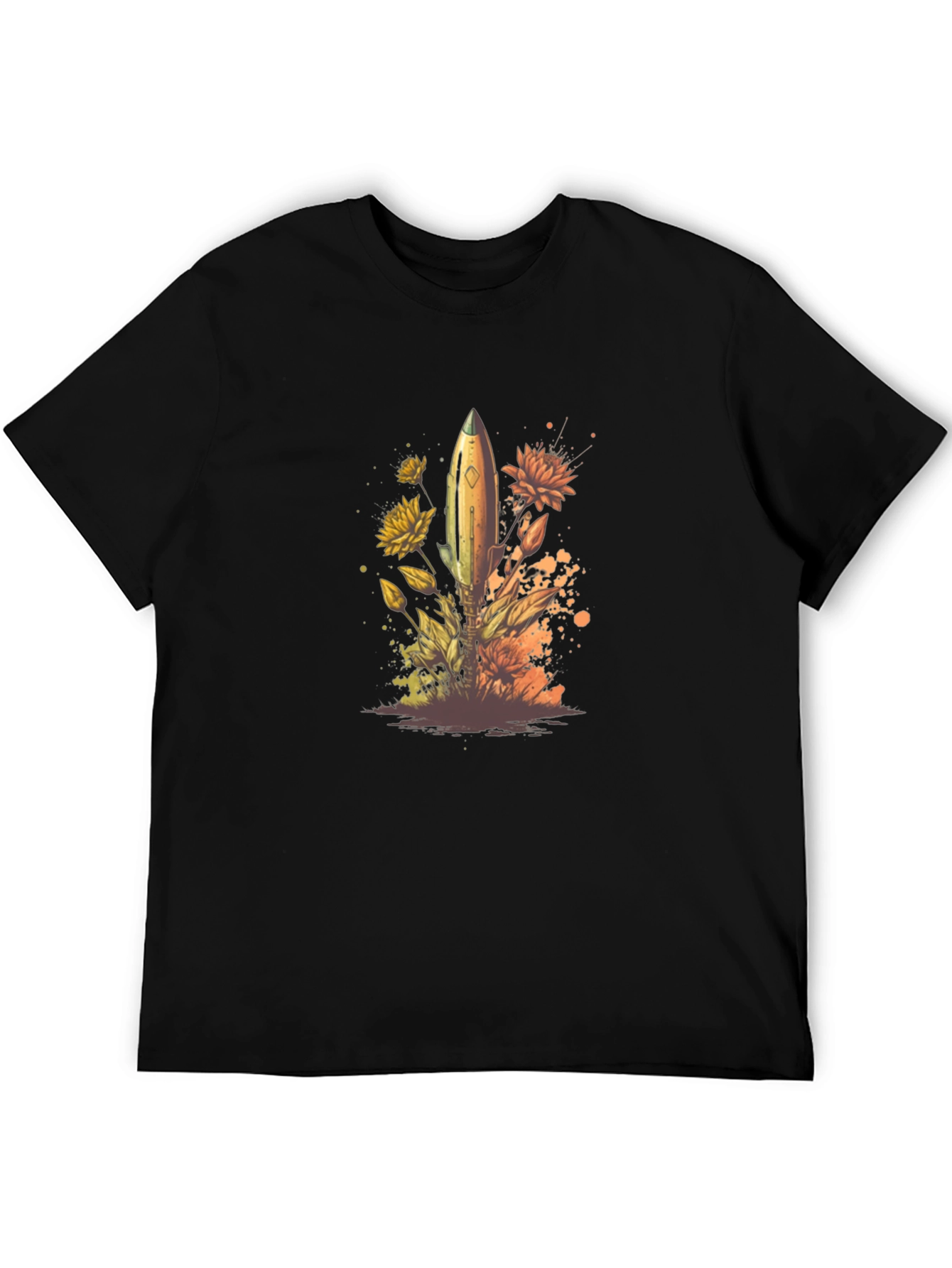 Floral Rocket Mens Black T-Shirt