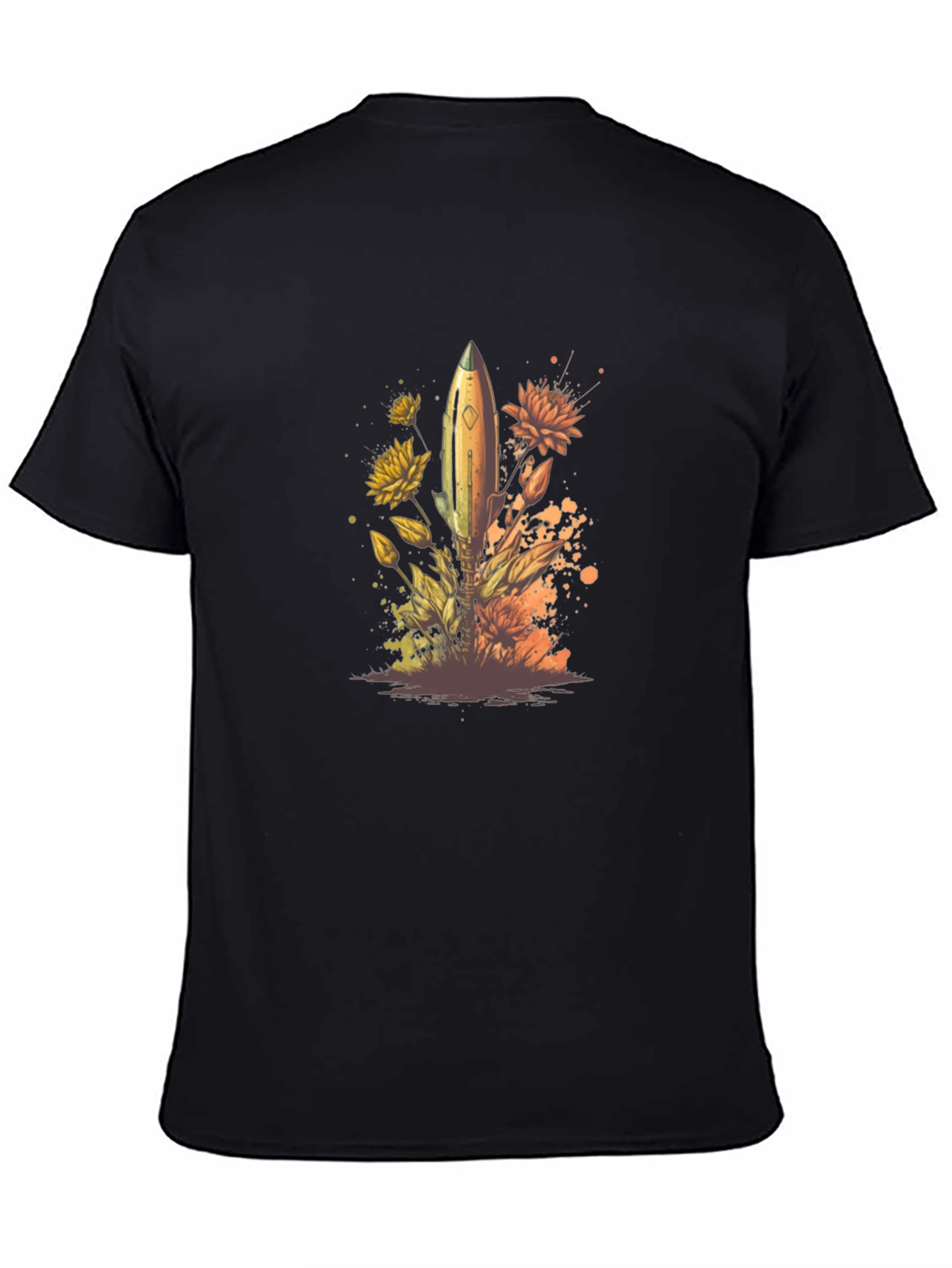 Floral Rocket Mens Black T-Shirt