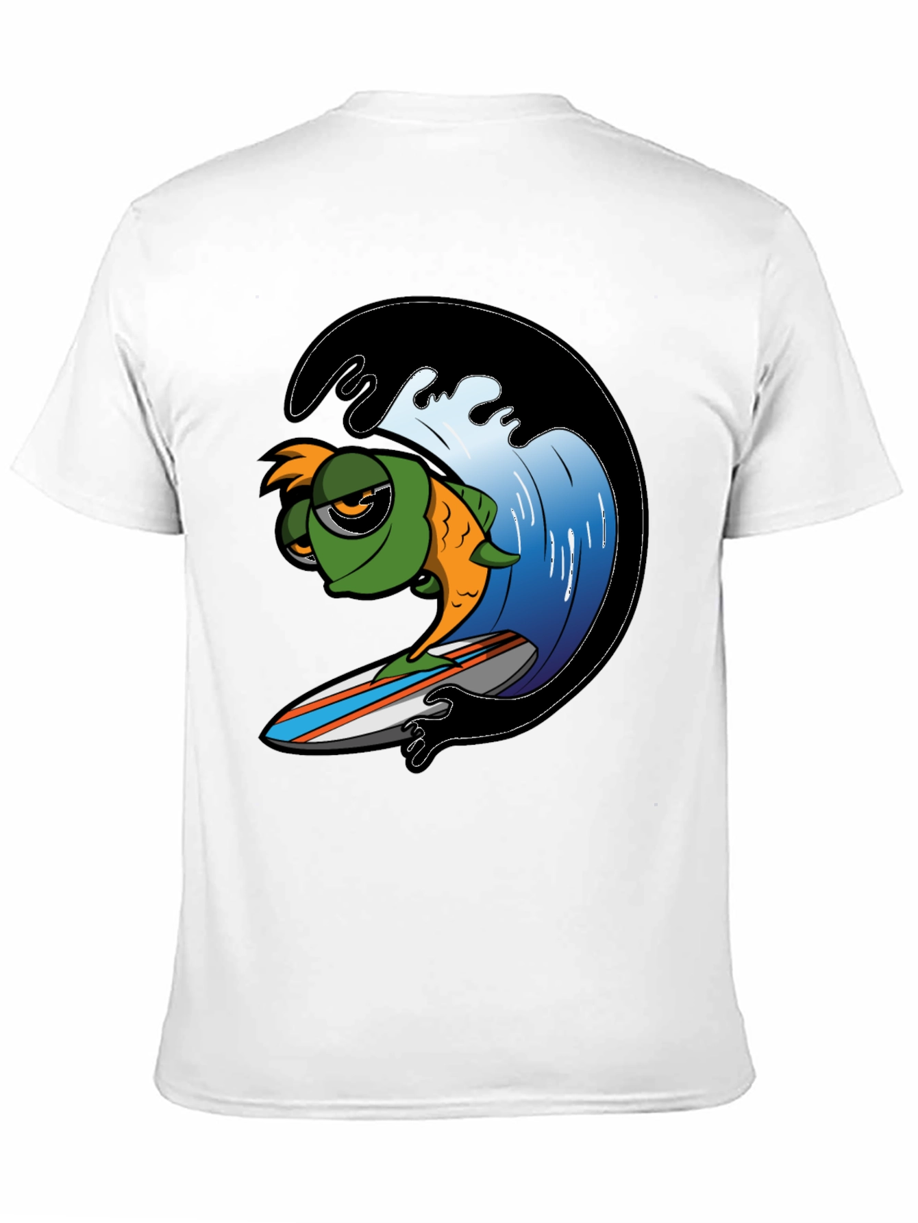 Surfing Fish Graphic Tee - Black Cotton T-Shirt