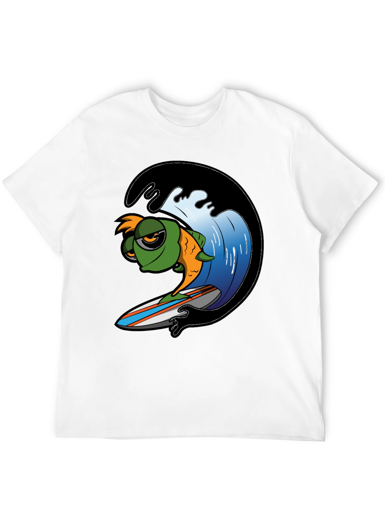 Surfing Fish Graphic Tee - Black Cotton T-Shirt