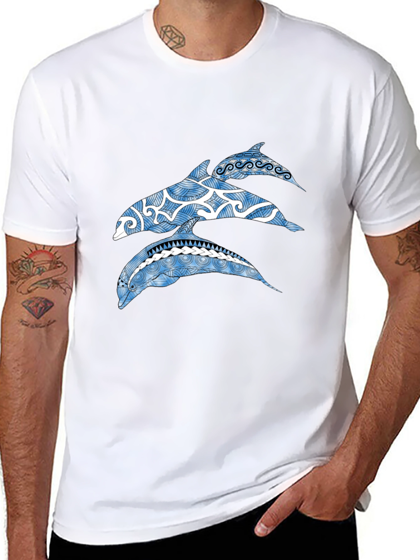 Tribal Dolphin Graphic Tee - Black