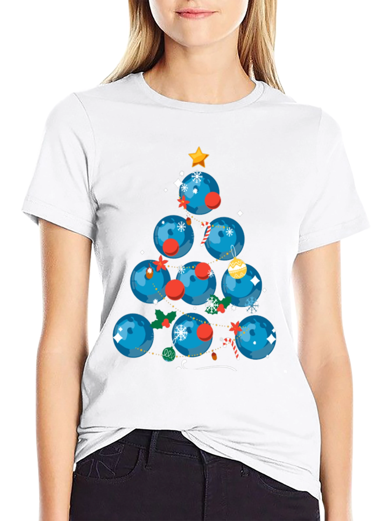 Festive Bowling Ball Christmas Tree T-Shirt