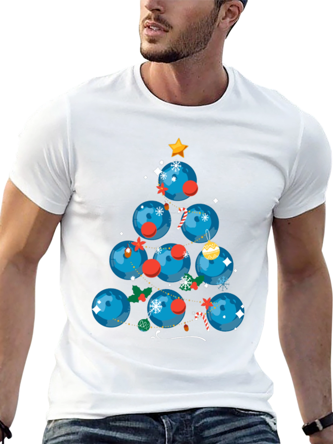 Festive Bowling Ball Christmas Tree T-Shirt