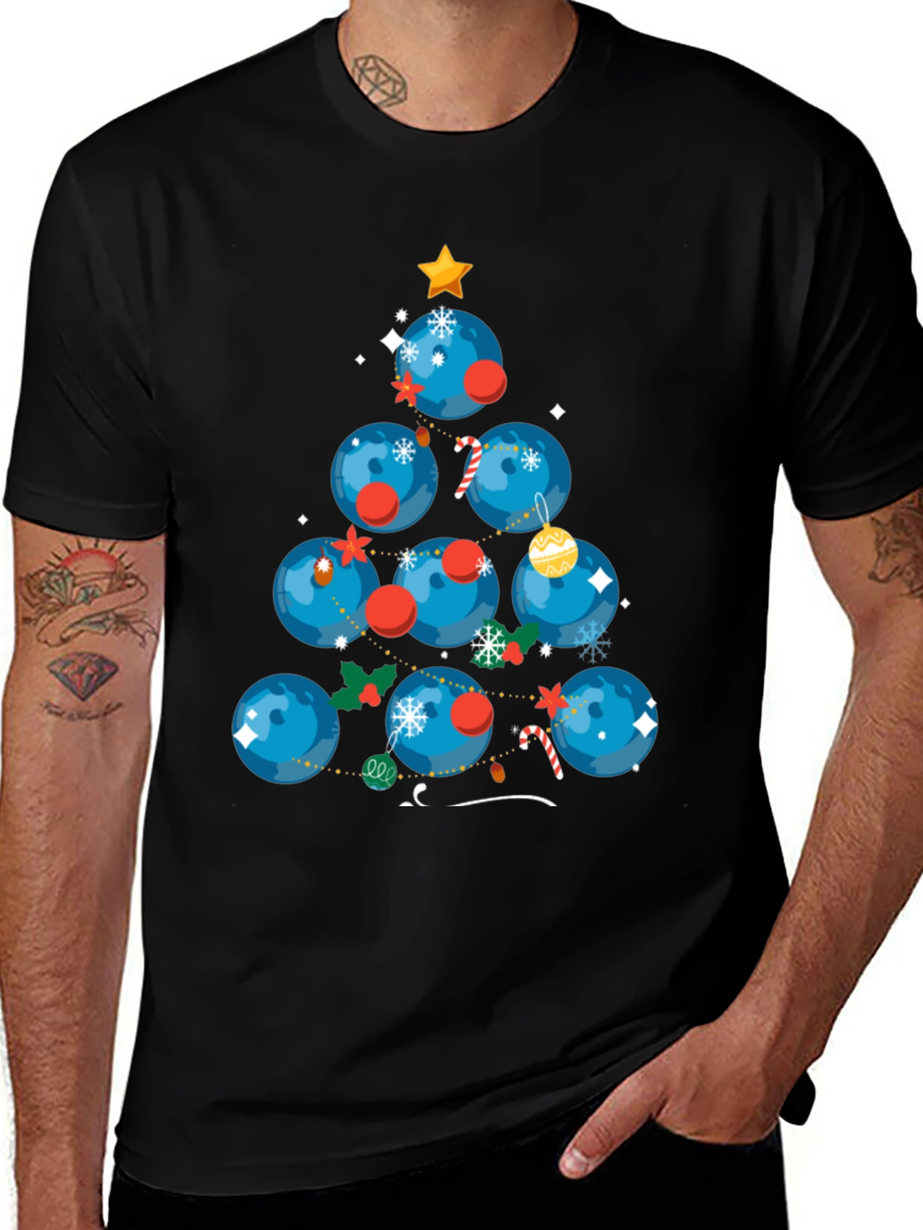 Festive Bowling Ball Christmas Tree T-Shirt