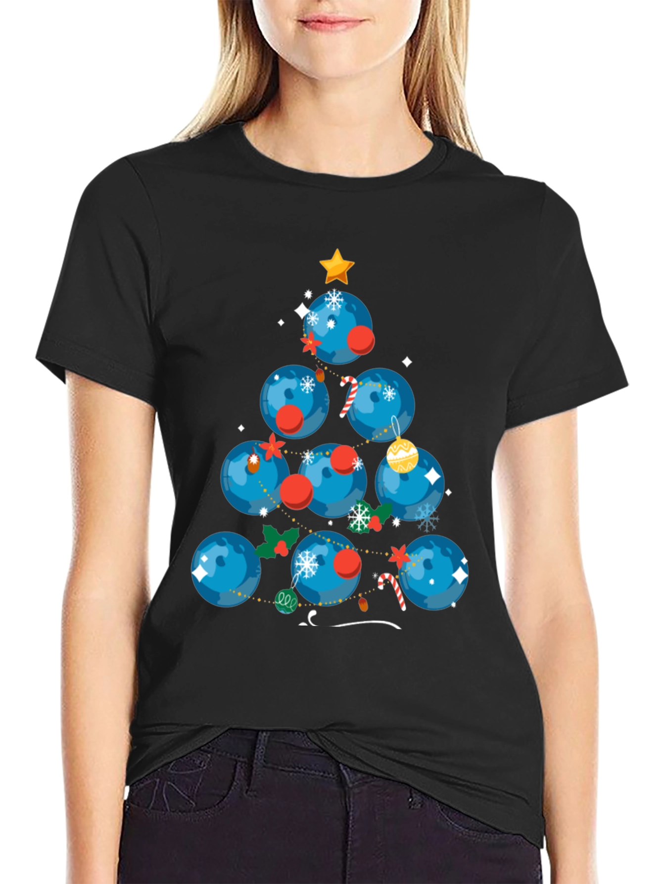 Festive Bowling Ball Christmas Tree T-Shirt