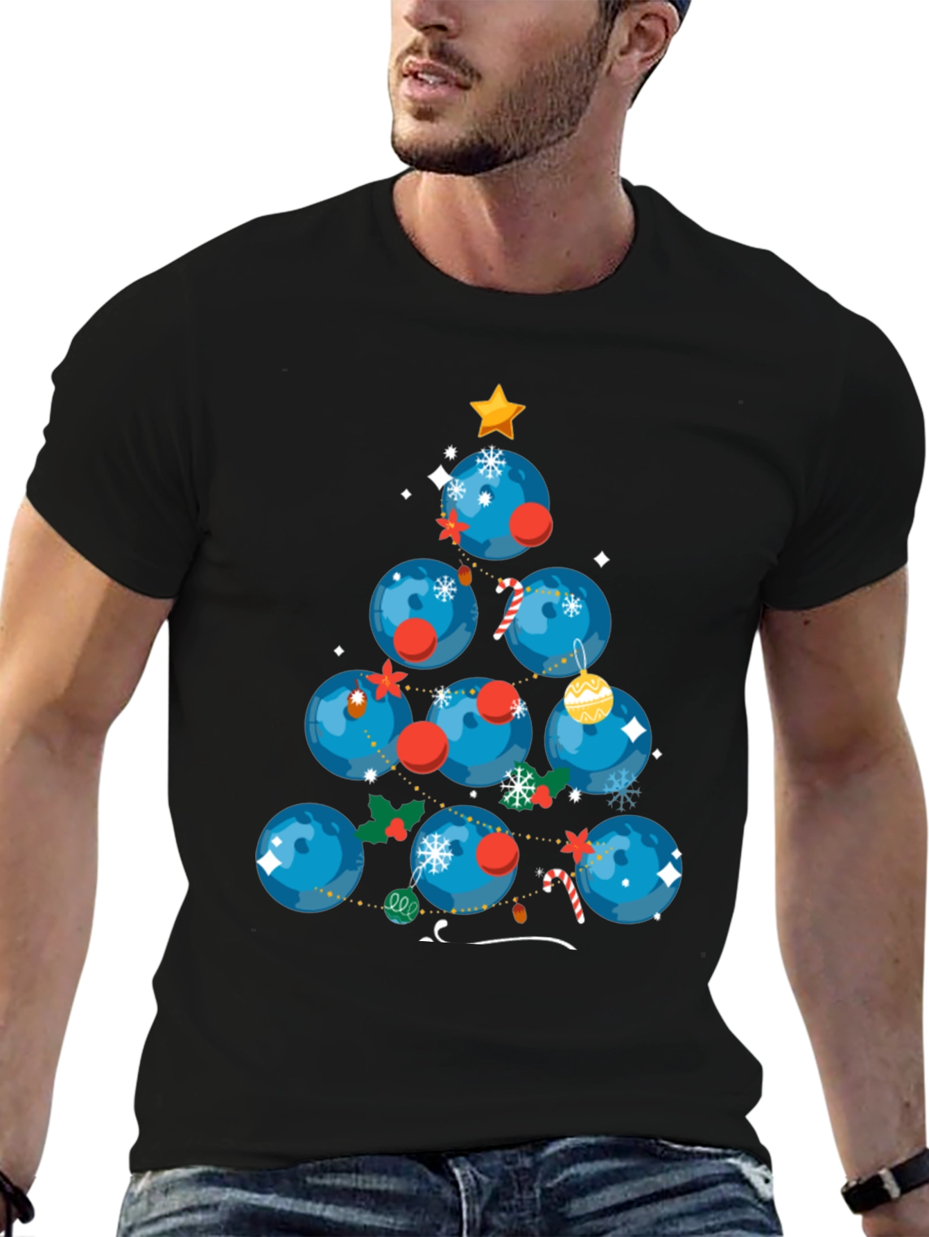 Festive Bowling Ball Christmas Tree T-Shirt