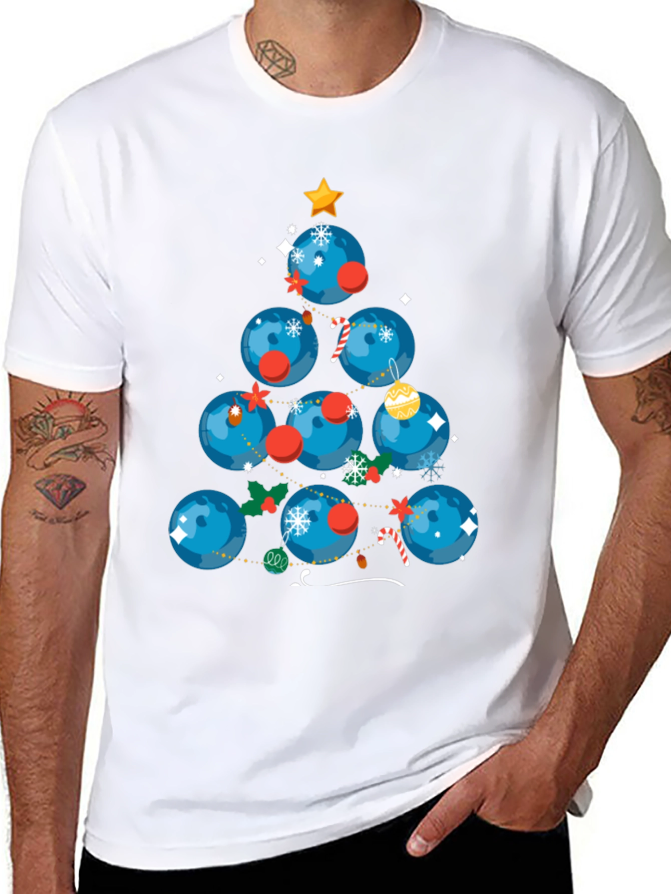 Festive Bowling Ball Christmas Tree T-Shirt