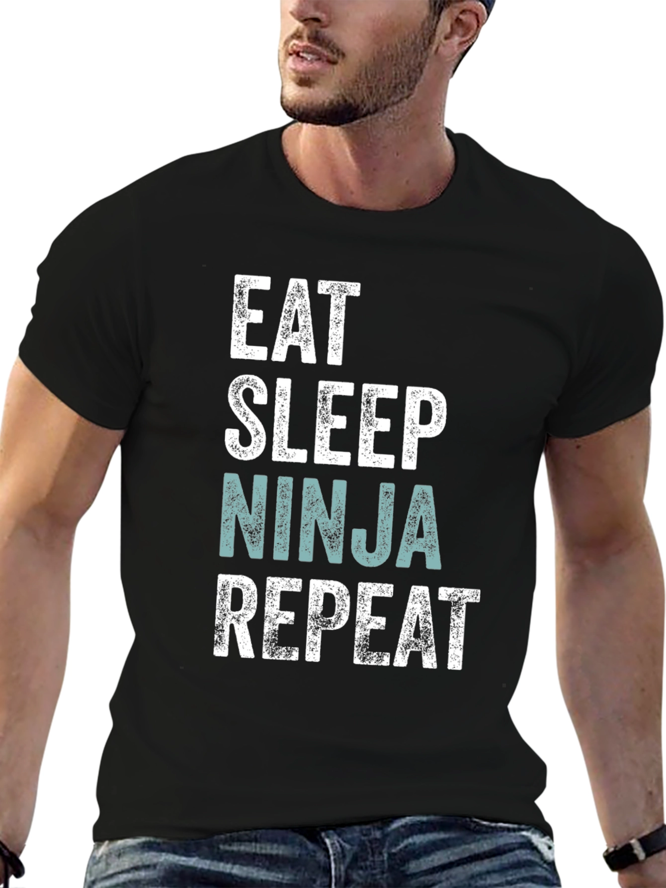 Eat Sleep Ninja Repeat Mens Black T-Shirt