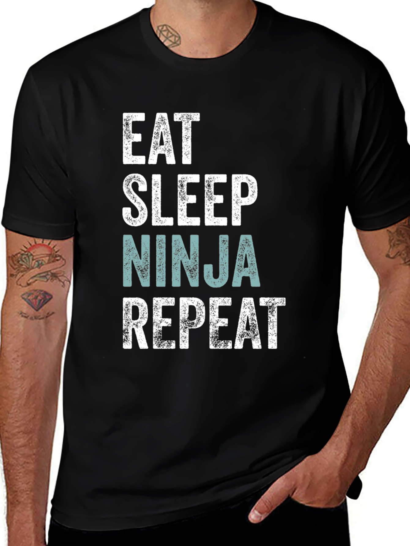 Eat Sleep Ninja Repeat Mens Black T-Shirt