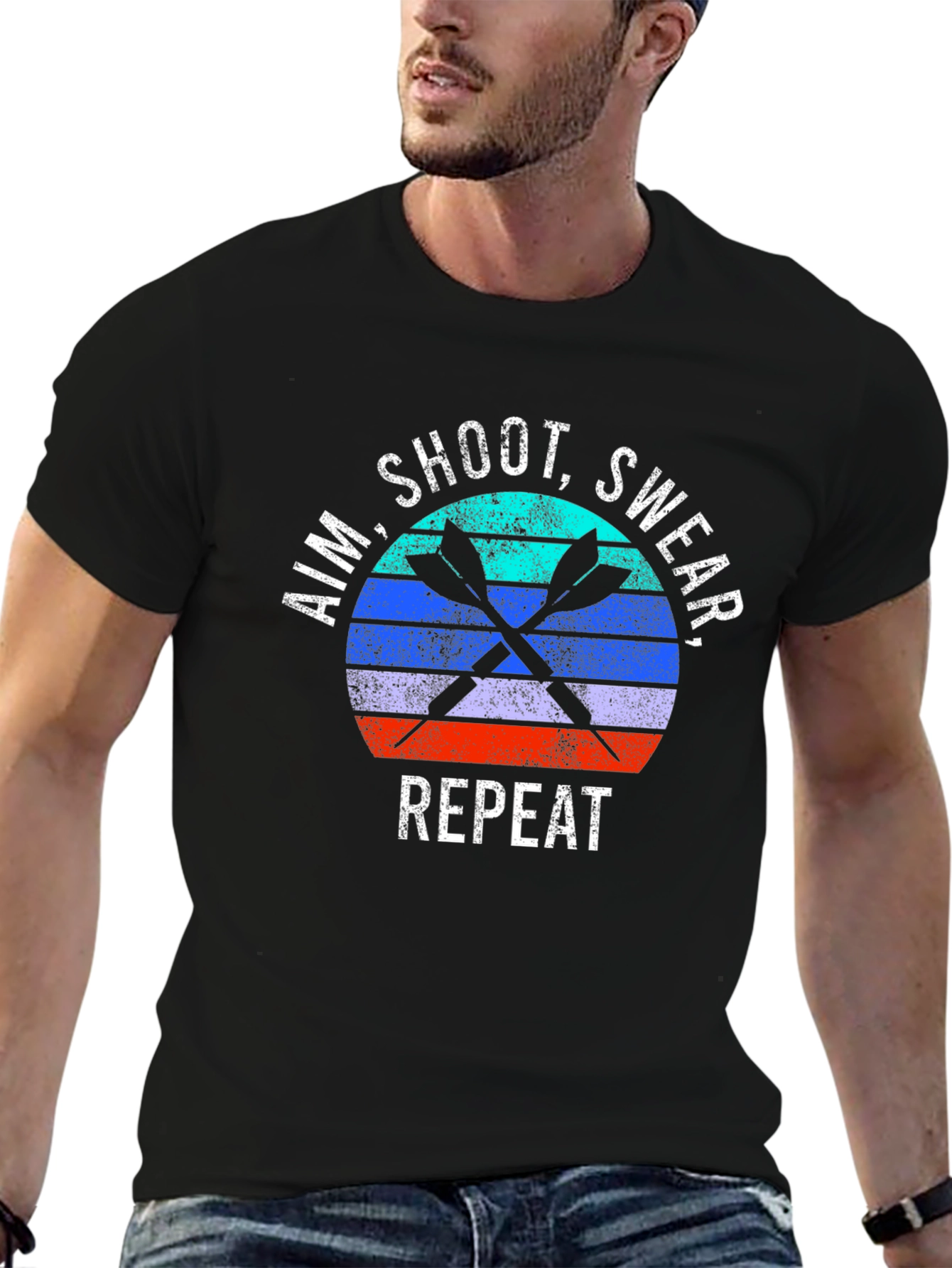 Aim Shoot Swear Repeat Retro Dart T-Shirt