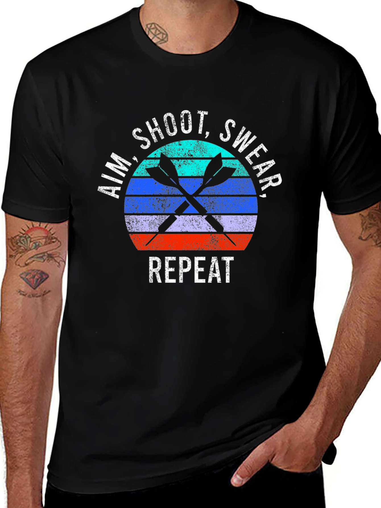 Aim Shoot Swear Repeat Retro Dart T-Shirt