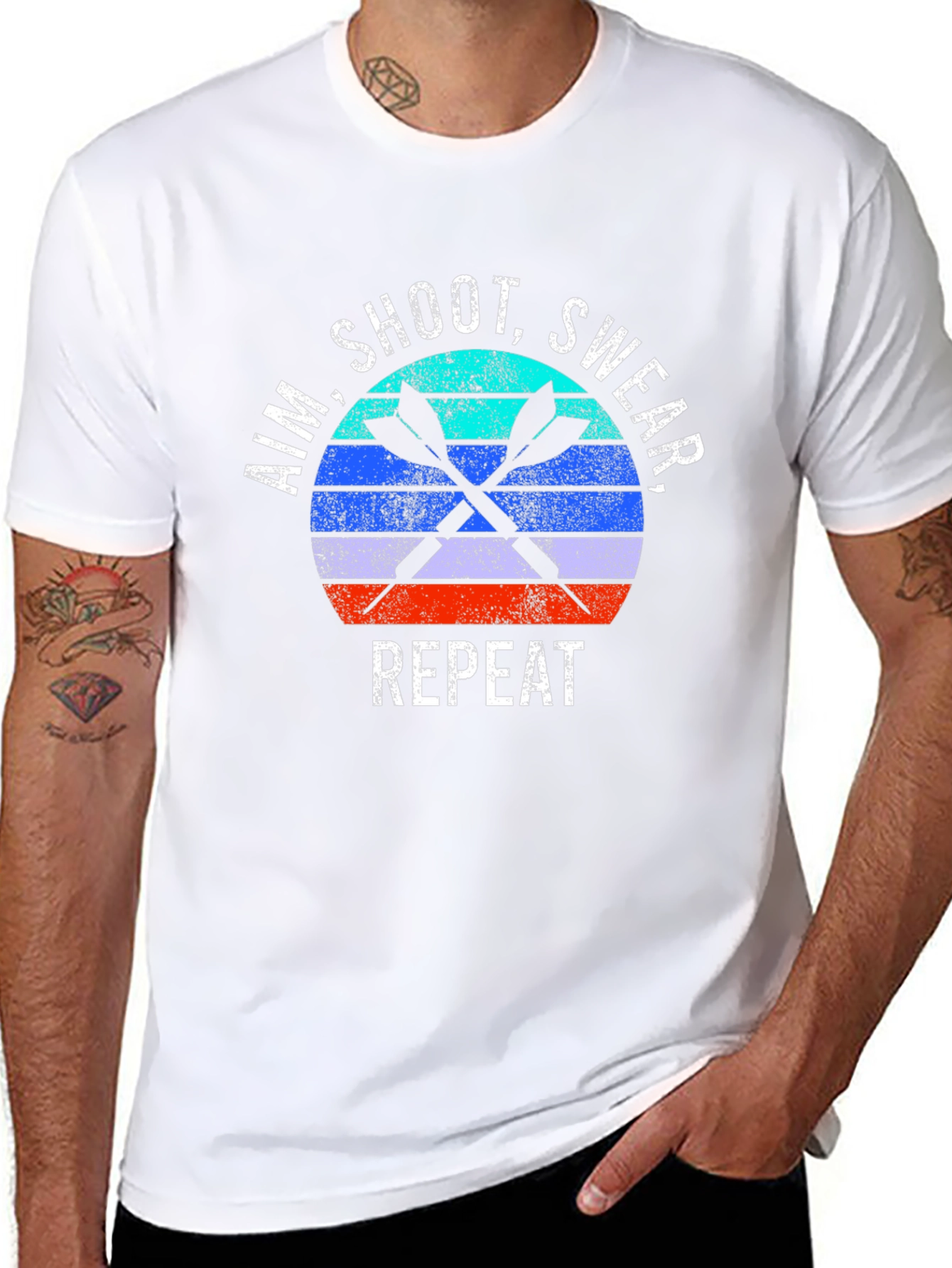 Aim Shoot Swear Repeat Retro Dart T-Shirt