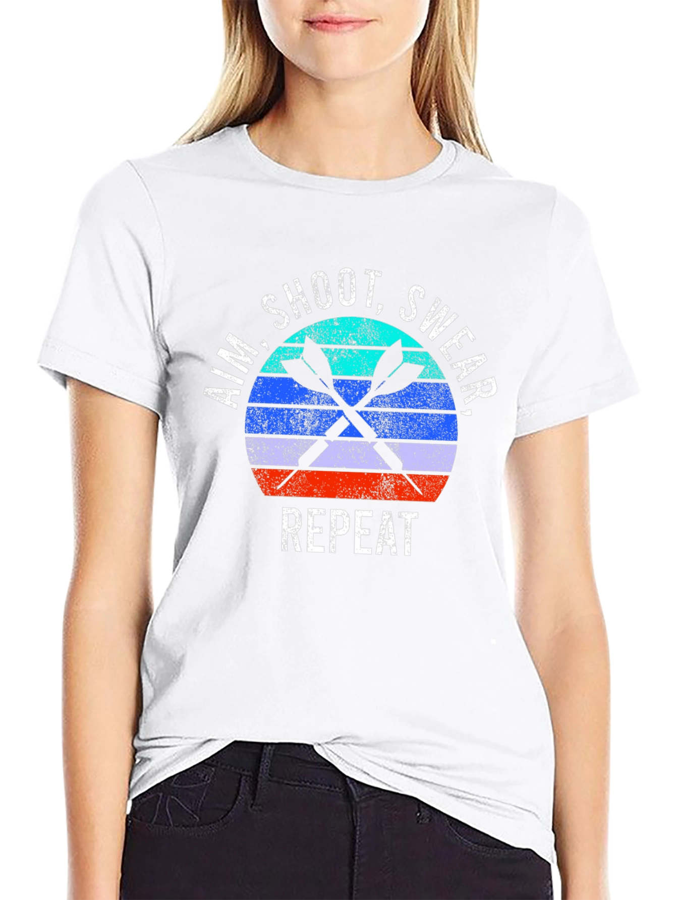 Aim Shoot Swear Repeat Retro Dart T-Shirt