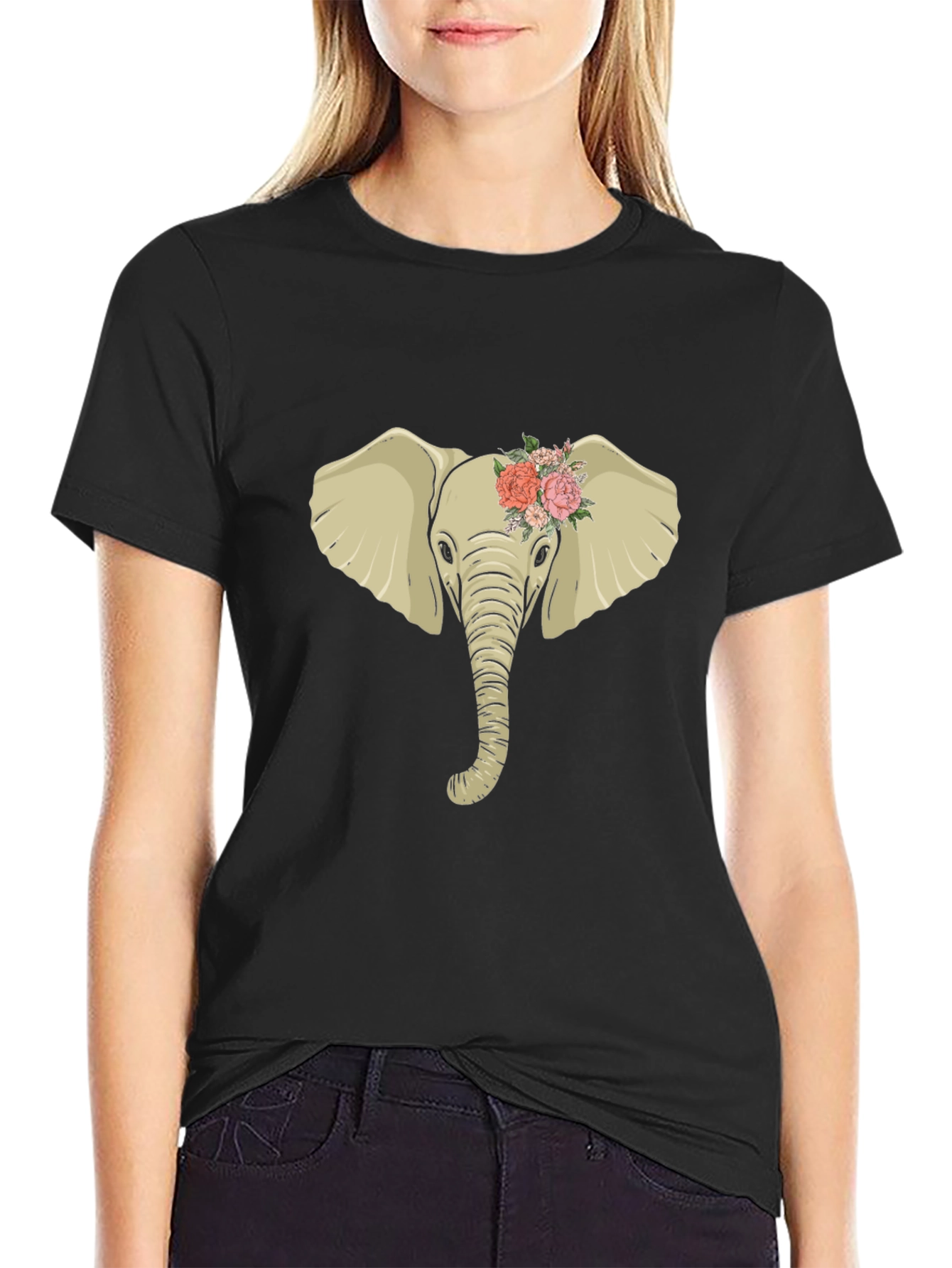 Elephant with Flowers Graphic Tee