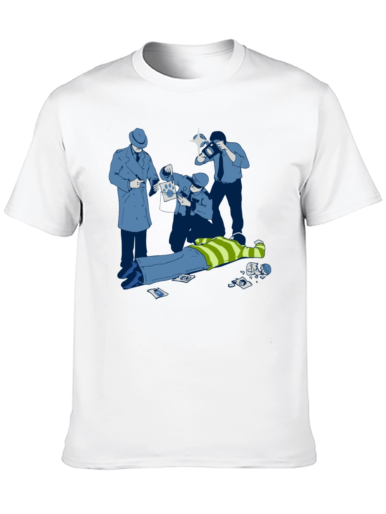 Cartoon Crime Scene Black T-Shirt