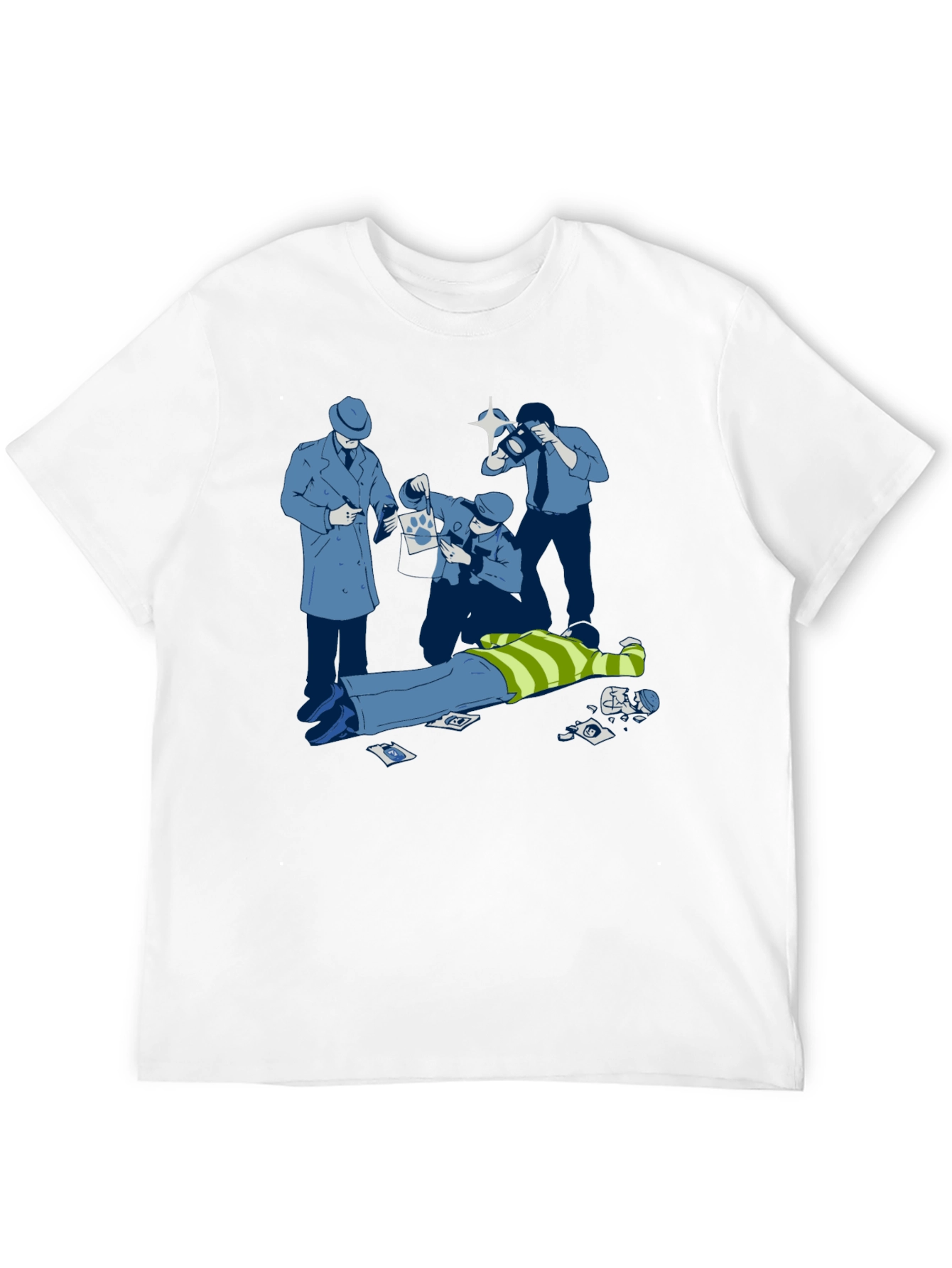 Cartoon Crime Scene Black T-Shirt