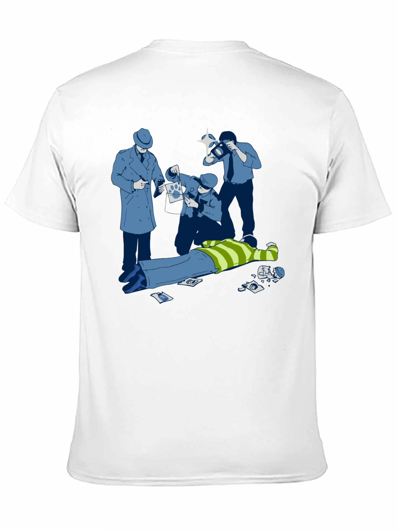 Cartoon Crime Scene Black T-Shirt