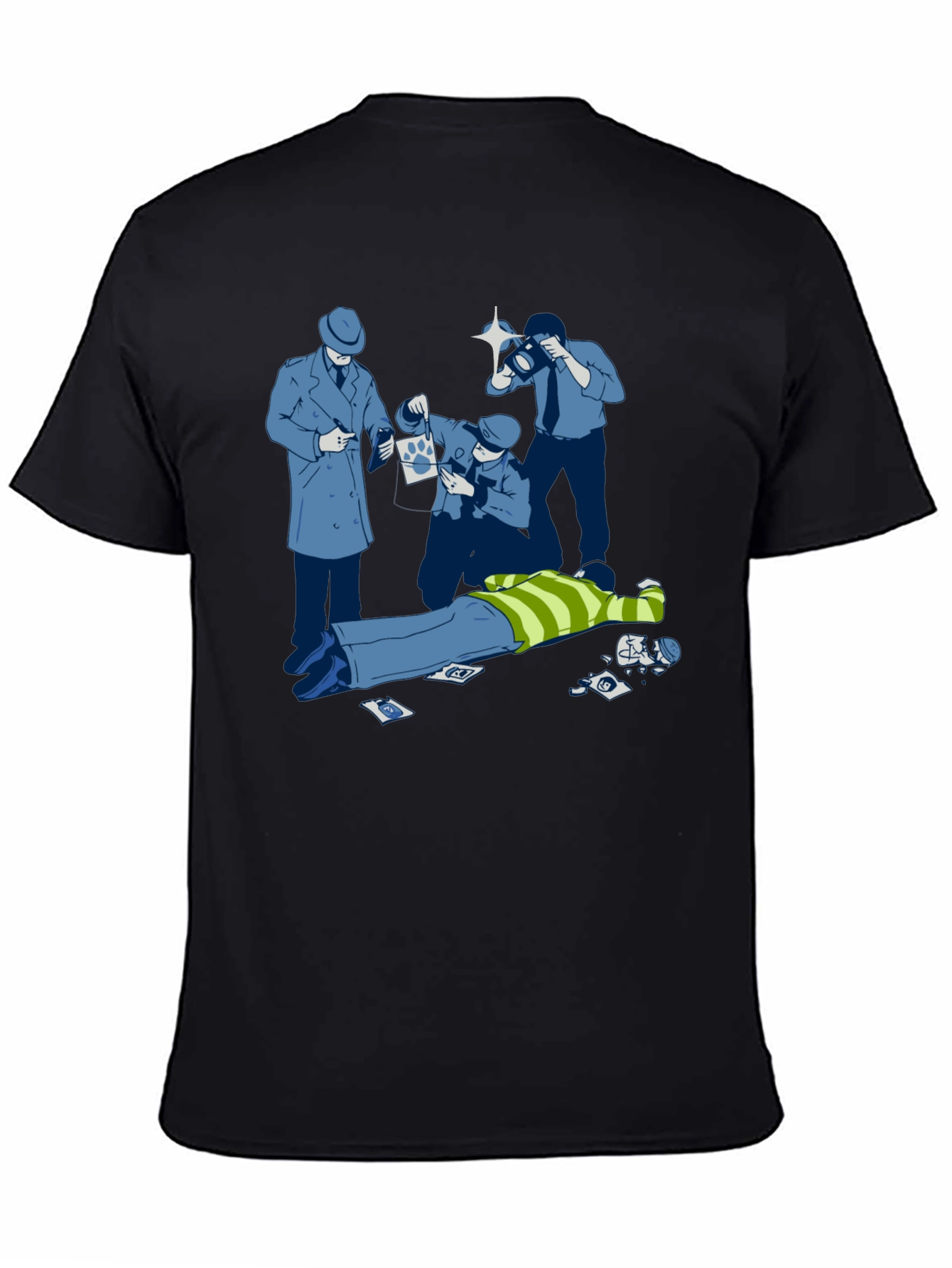 Cartoon Crime Scene Black T-Shirt