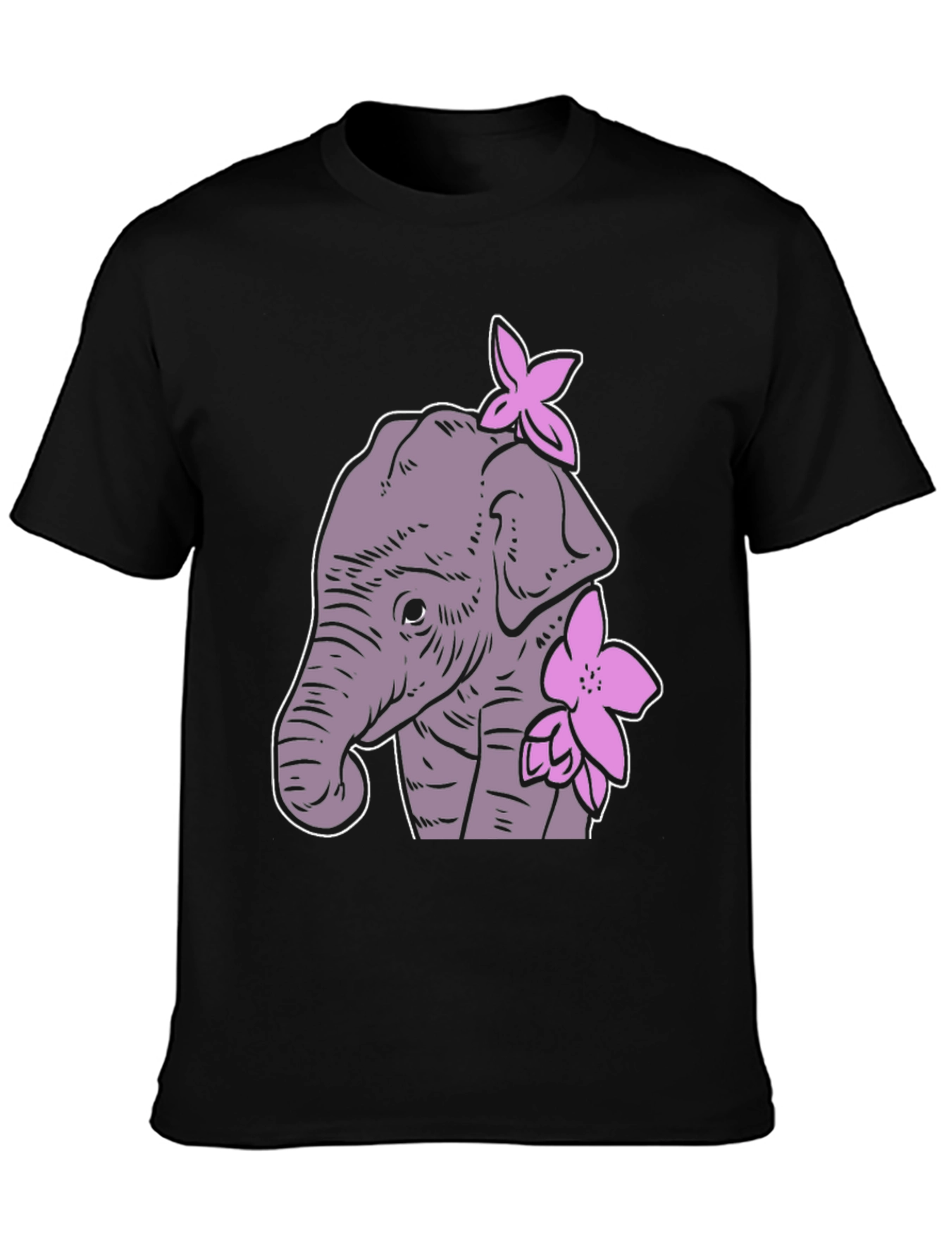 Elephant Floral Graphic Tee - Cute Cartoon Design