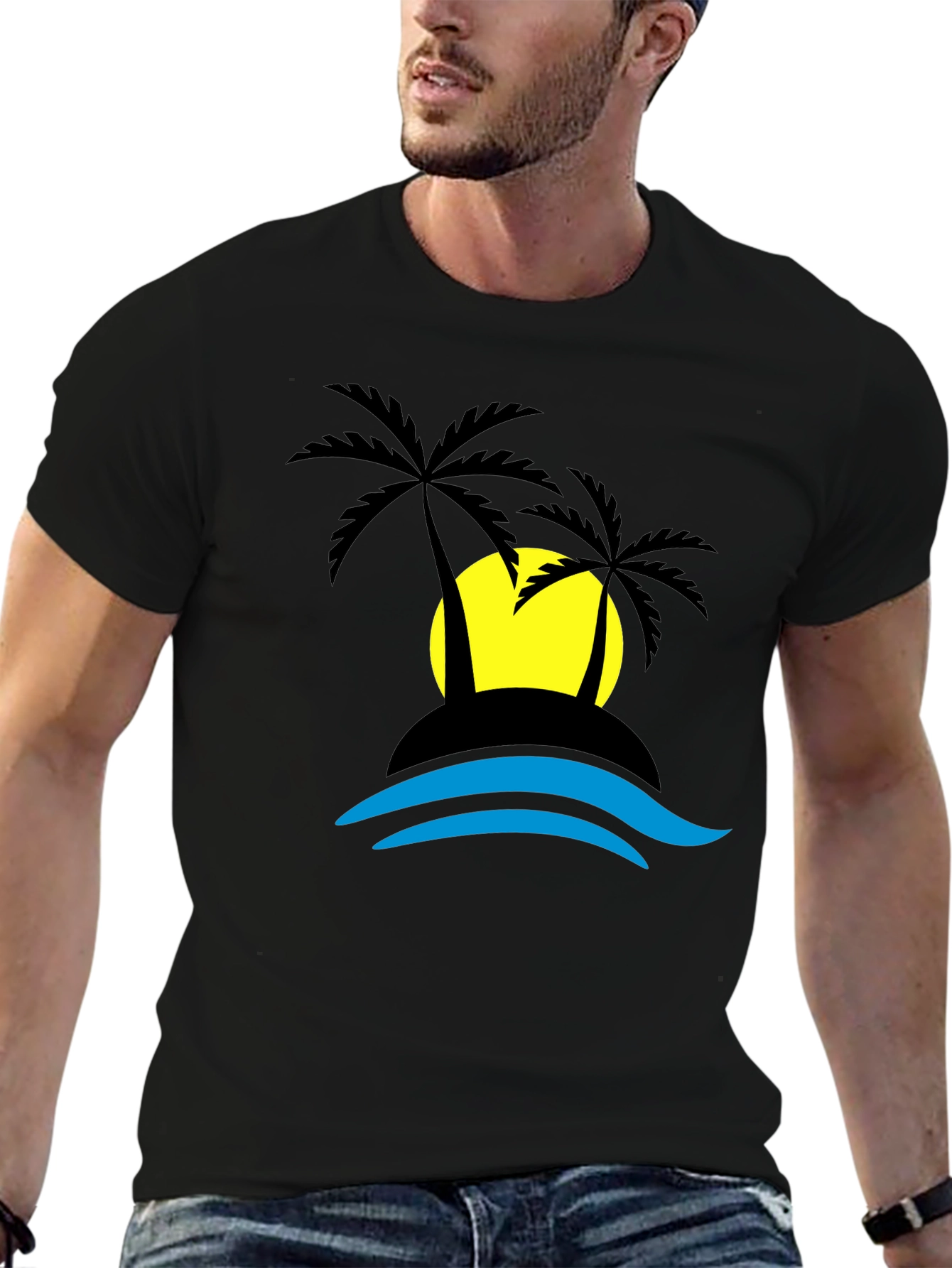 Tropical Island T-Shirt - Black Graphic Tee