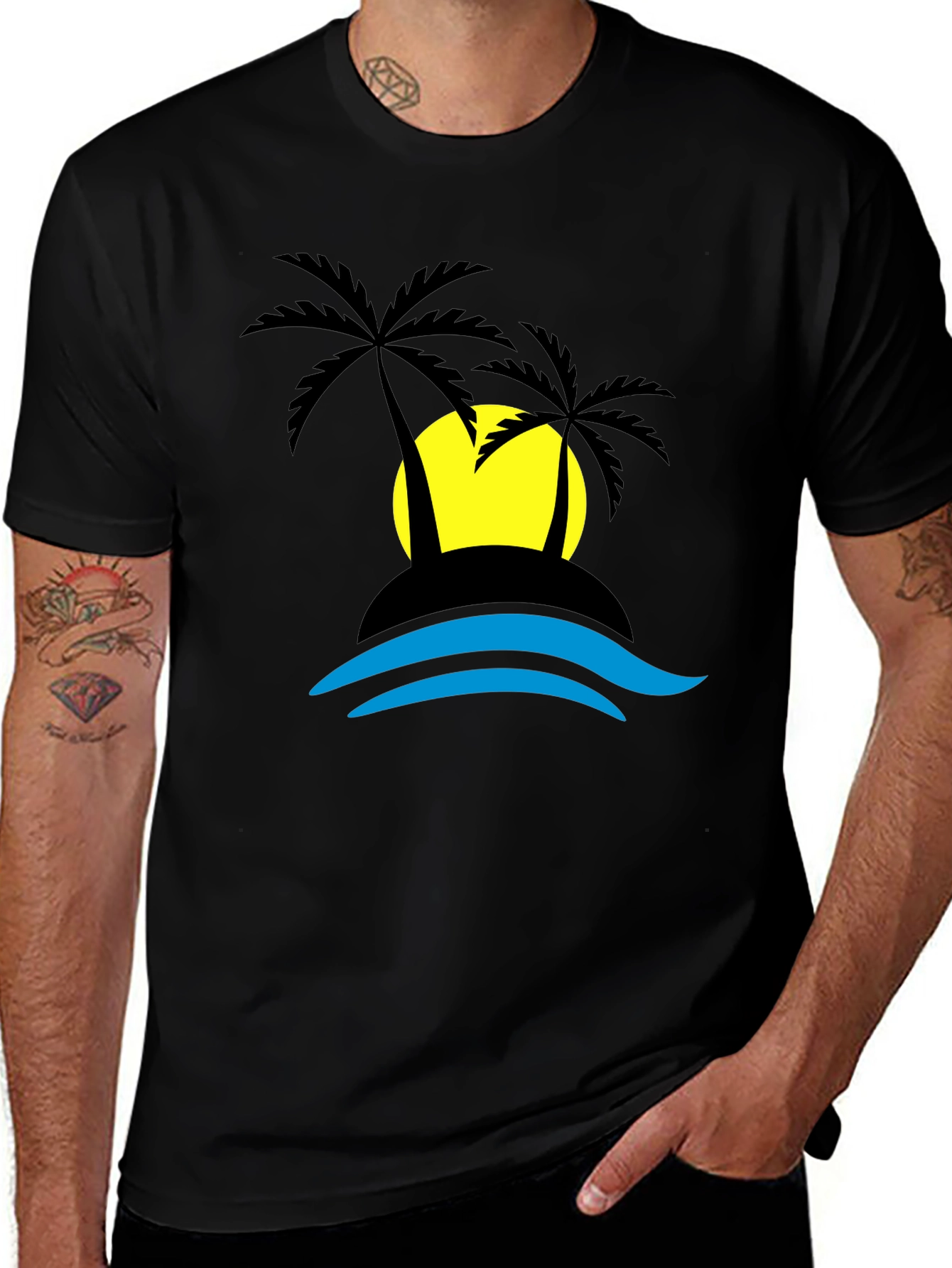 Tropical Island T-Shirt - Black Graphic Tee