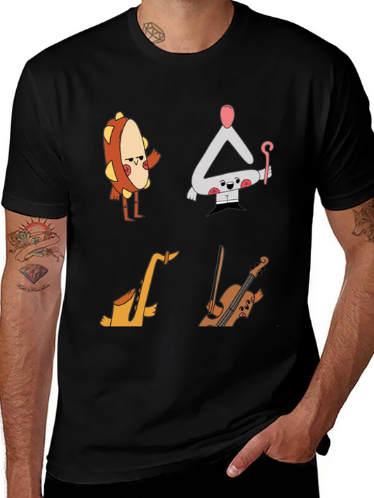 Musical Instrument Cartoon T-Shirt - Black