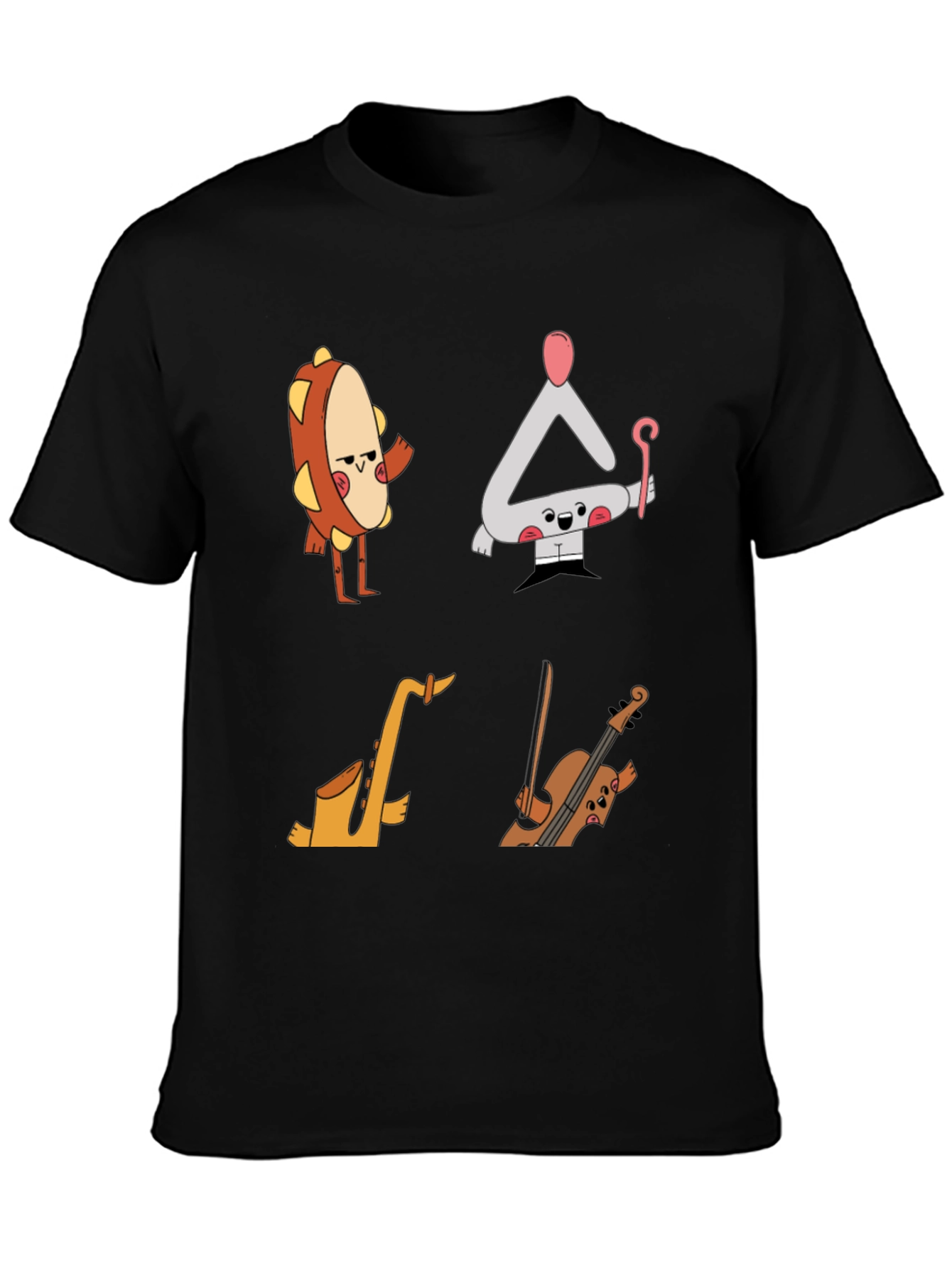 Musical Instrument Cartoon T-Shirt - Black