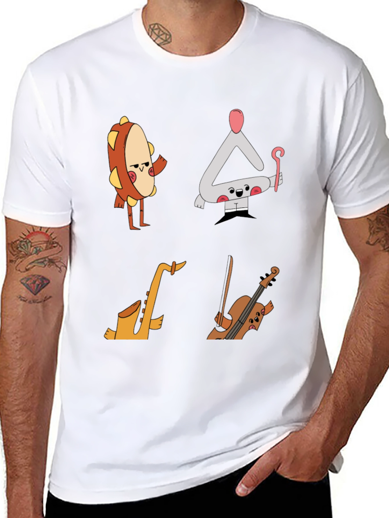 Musical Instrument Cartoon T-Shirt - Black