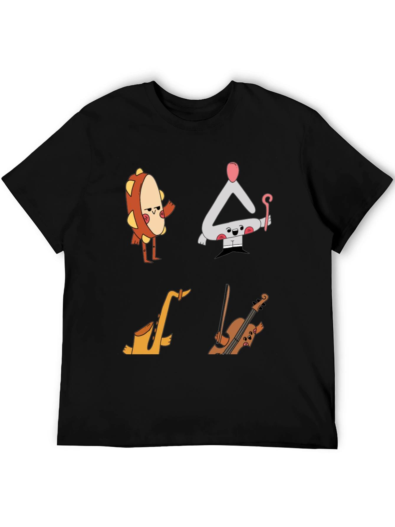 Musical Instrument Cartoon T-Shirt - Black