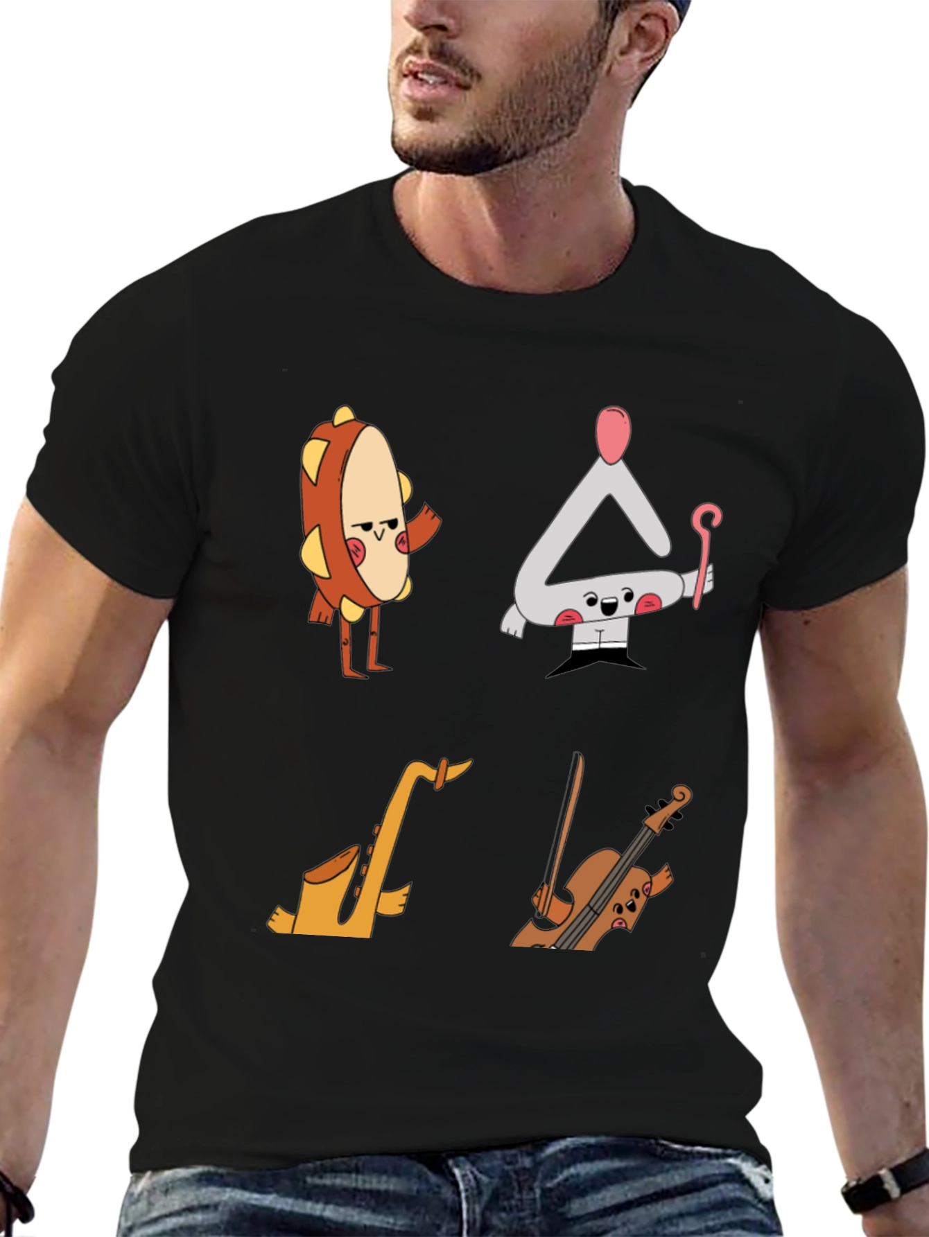 Musical Instrument Cartoon T-Shirt - Black