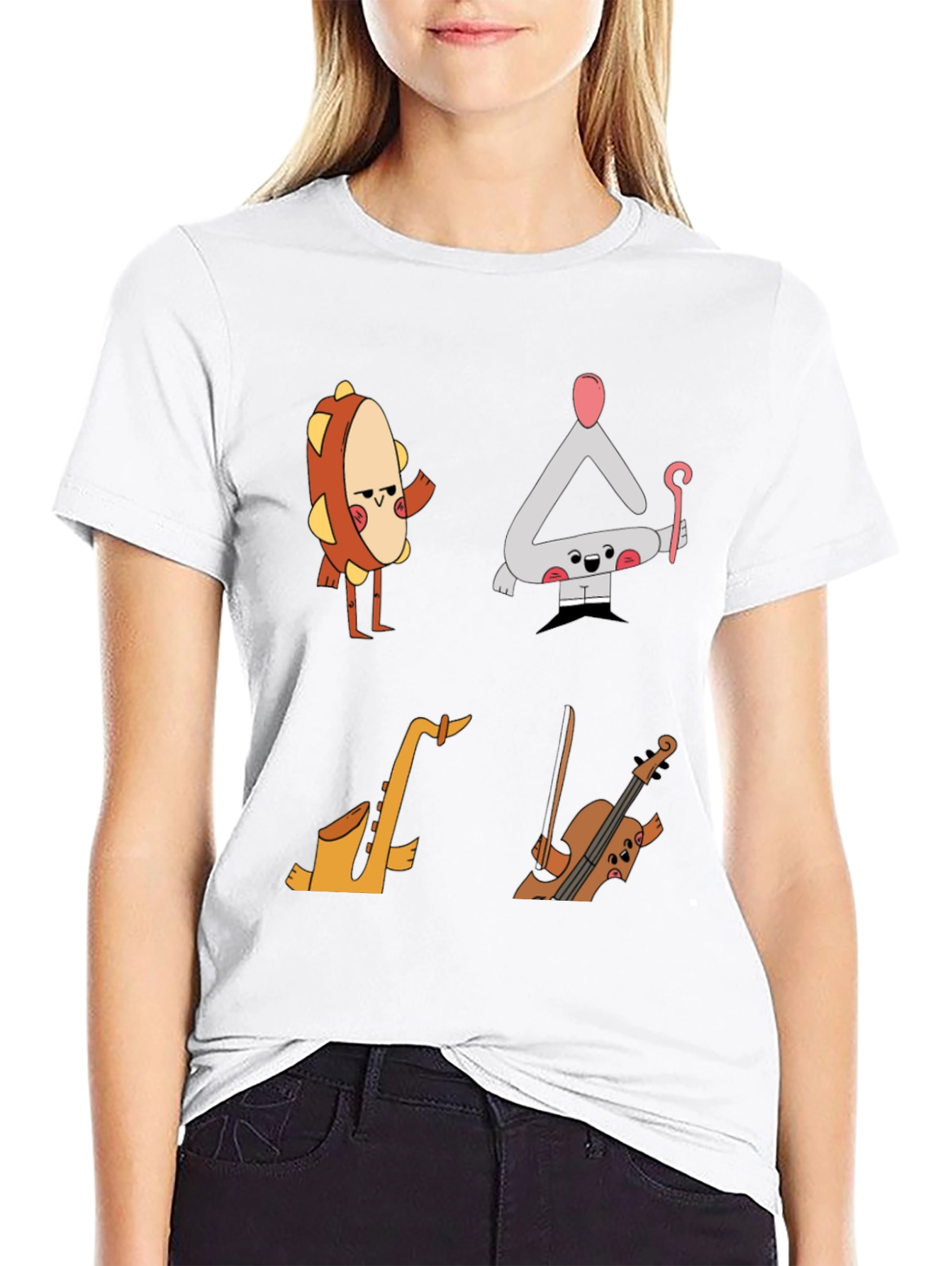 Musical Instrument Cartoon T-Shirt - Black