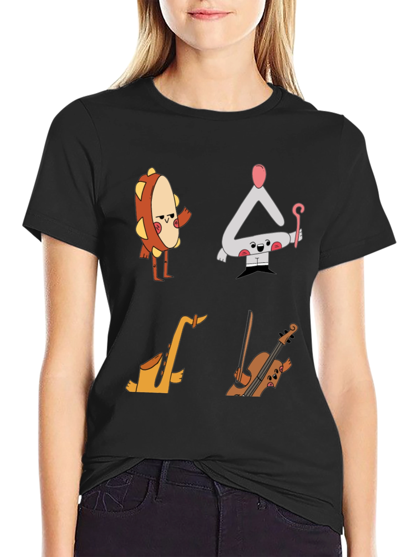 Musical Instrument Cartoon T-Shirt - Black