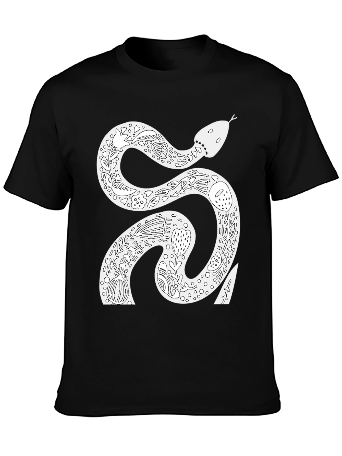 Snake Floral Graphic Tee - Black Cotton T-Shirt