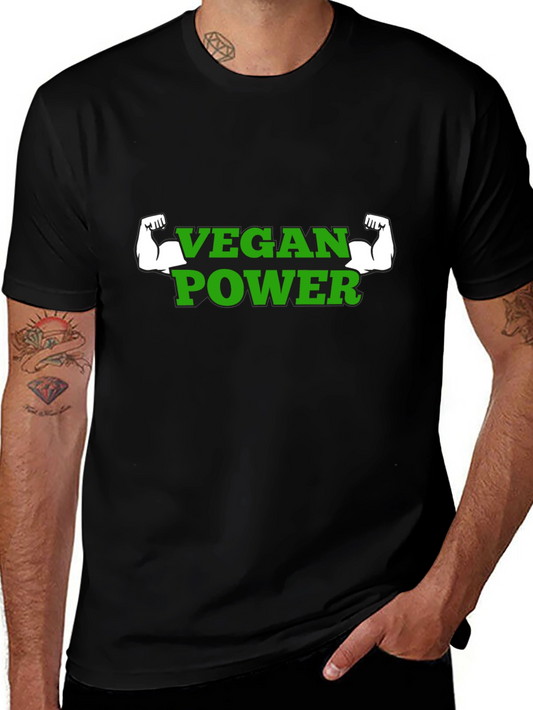 Vegan Power T-Shirt - Green Text Muscle Graphic