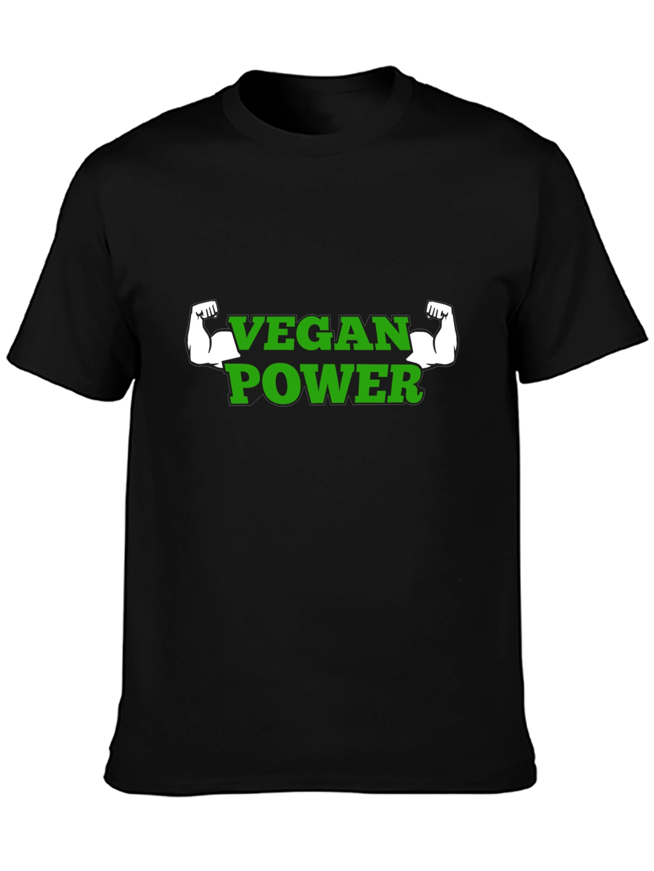 Vegan Power T-Shirt - Green Text Muscle Graphic
