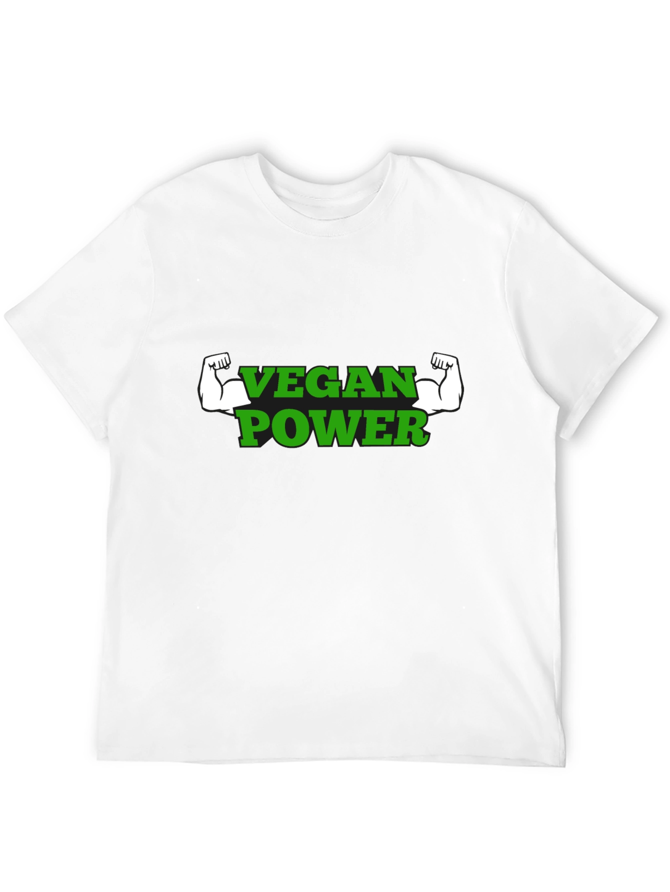 Vegan Power T-Shirt - Green Text Muscle Graphic