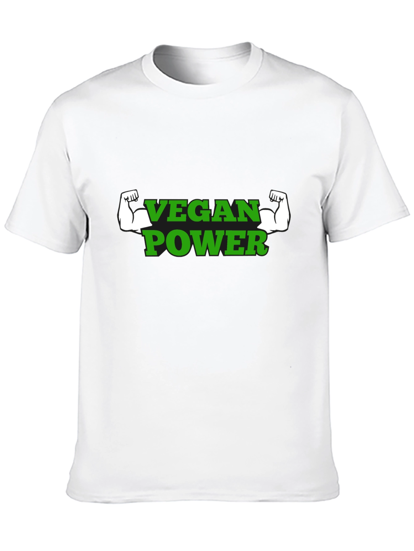 Vegan Power T-Shirt - Green Text Muscle Graphic