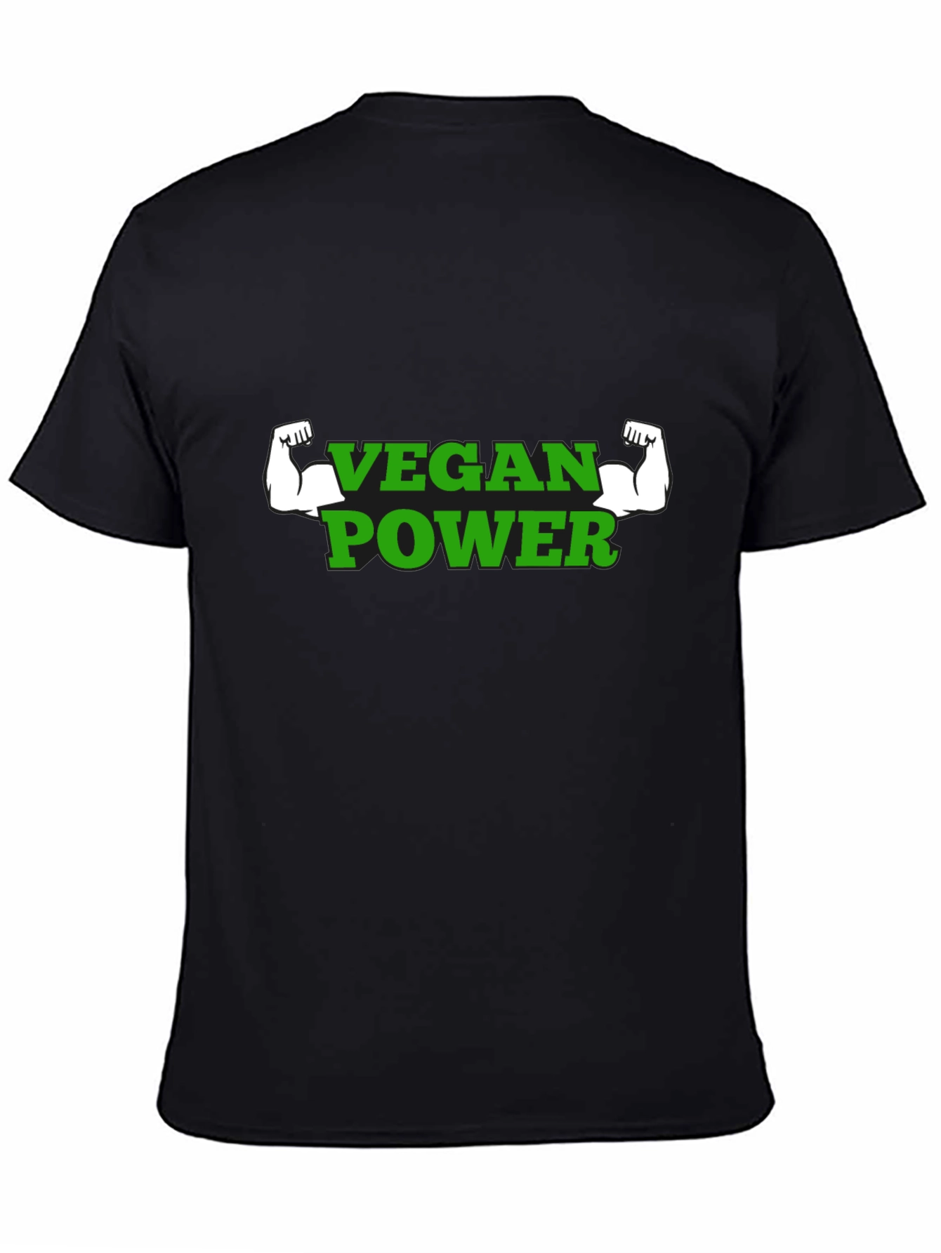 Vegan Power T-Shirt - Green Text Muscle Graphic