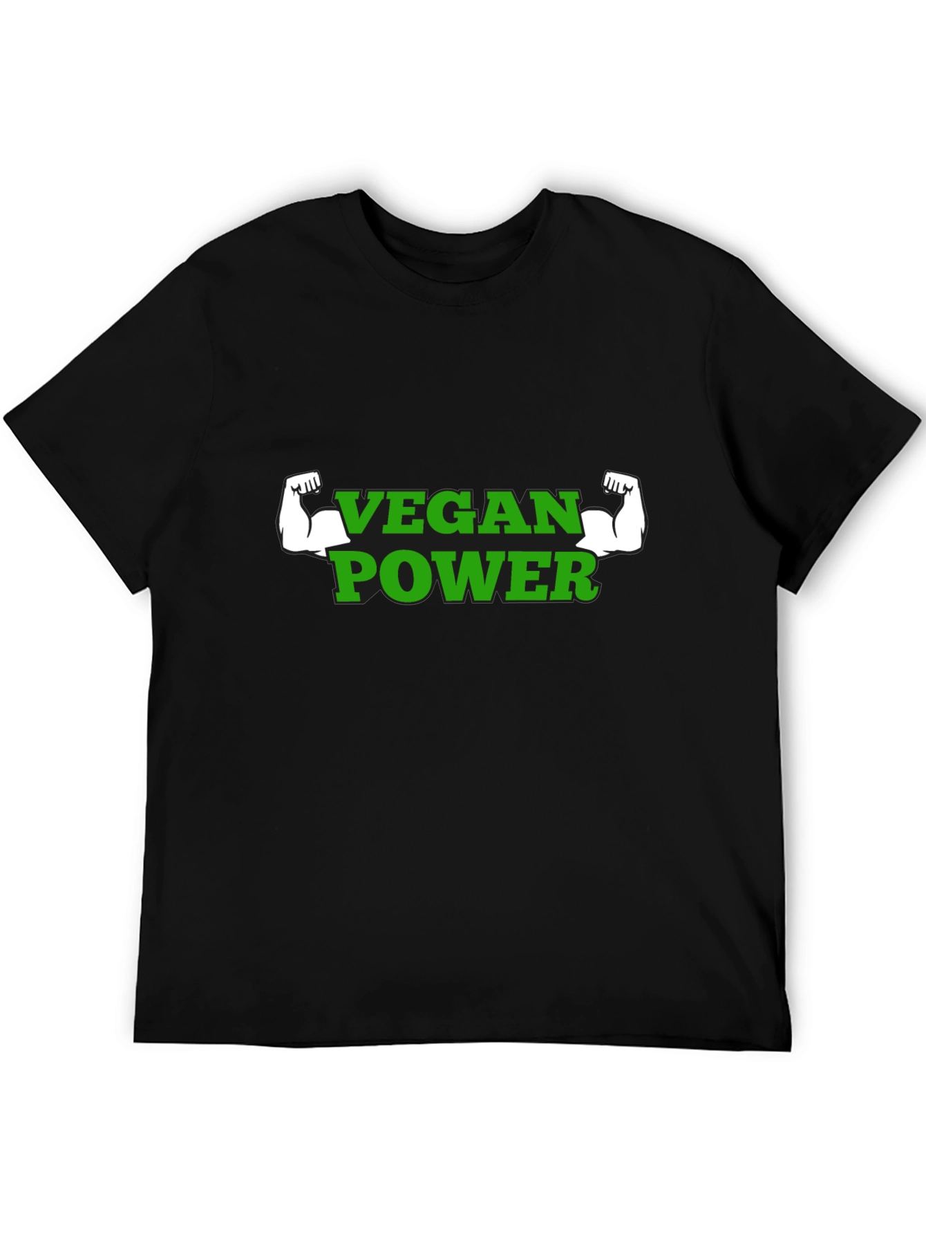 Vegan Power T-Shirt - Green Text Muscle Graphic