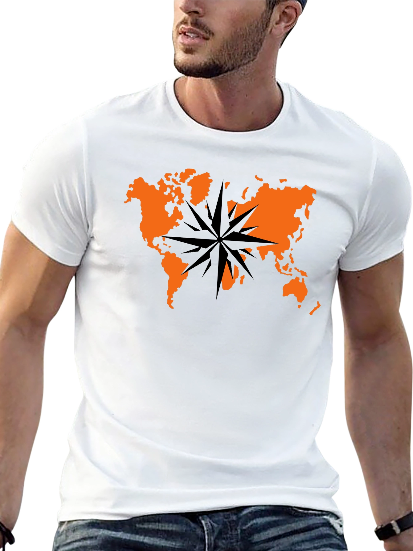 World Map Compass Graphic Tee - Black