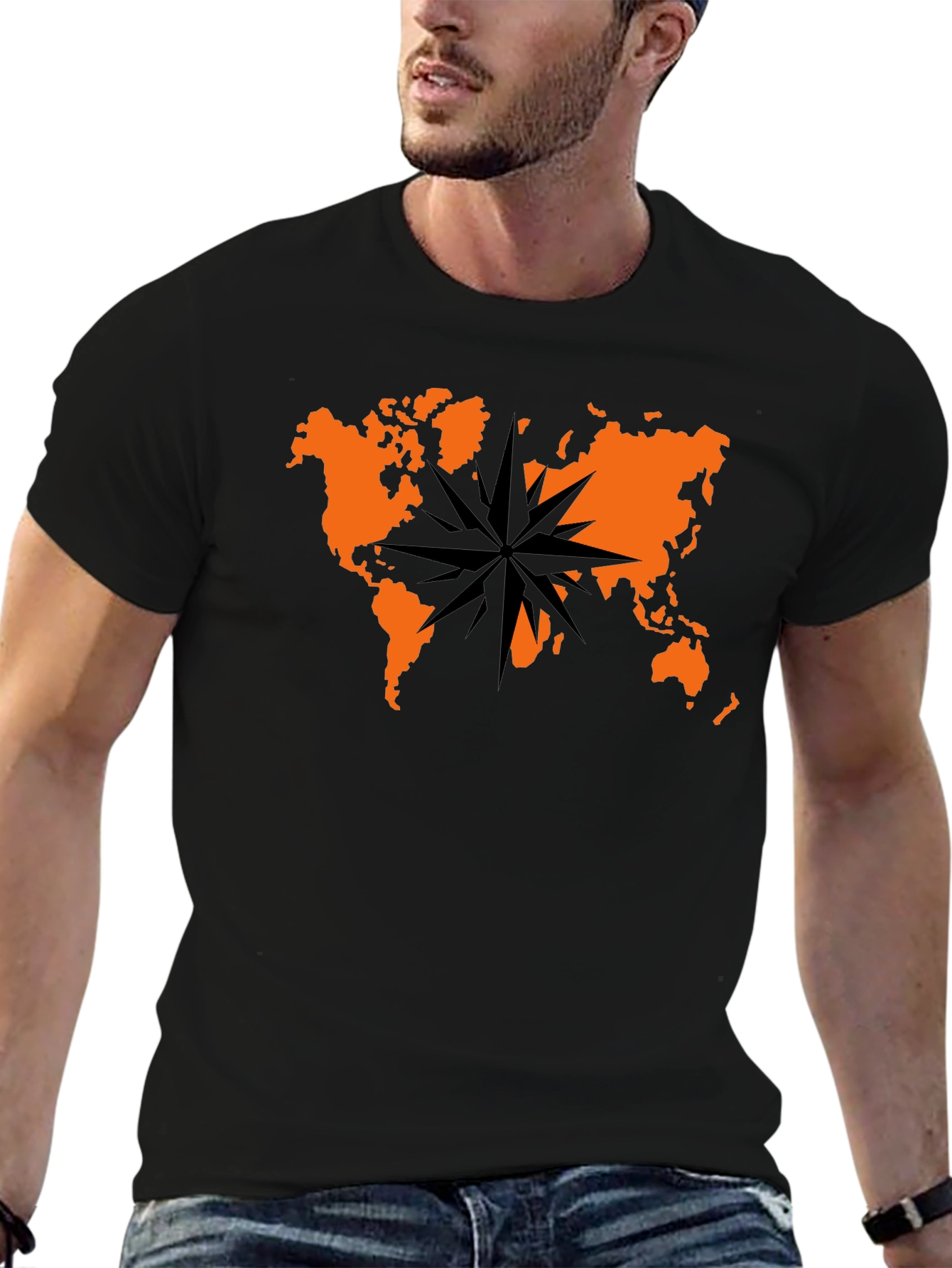 World Map Compass Graphic Tee - Black